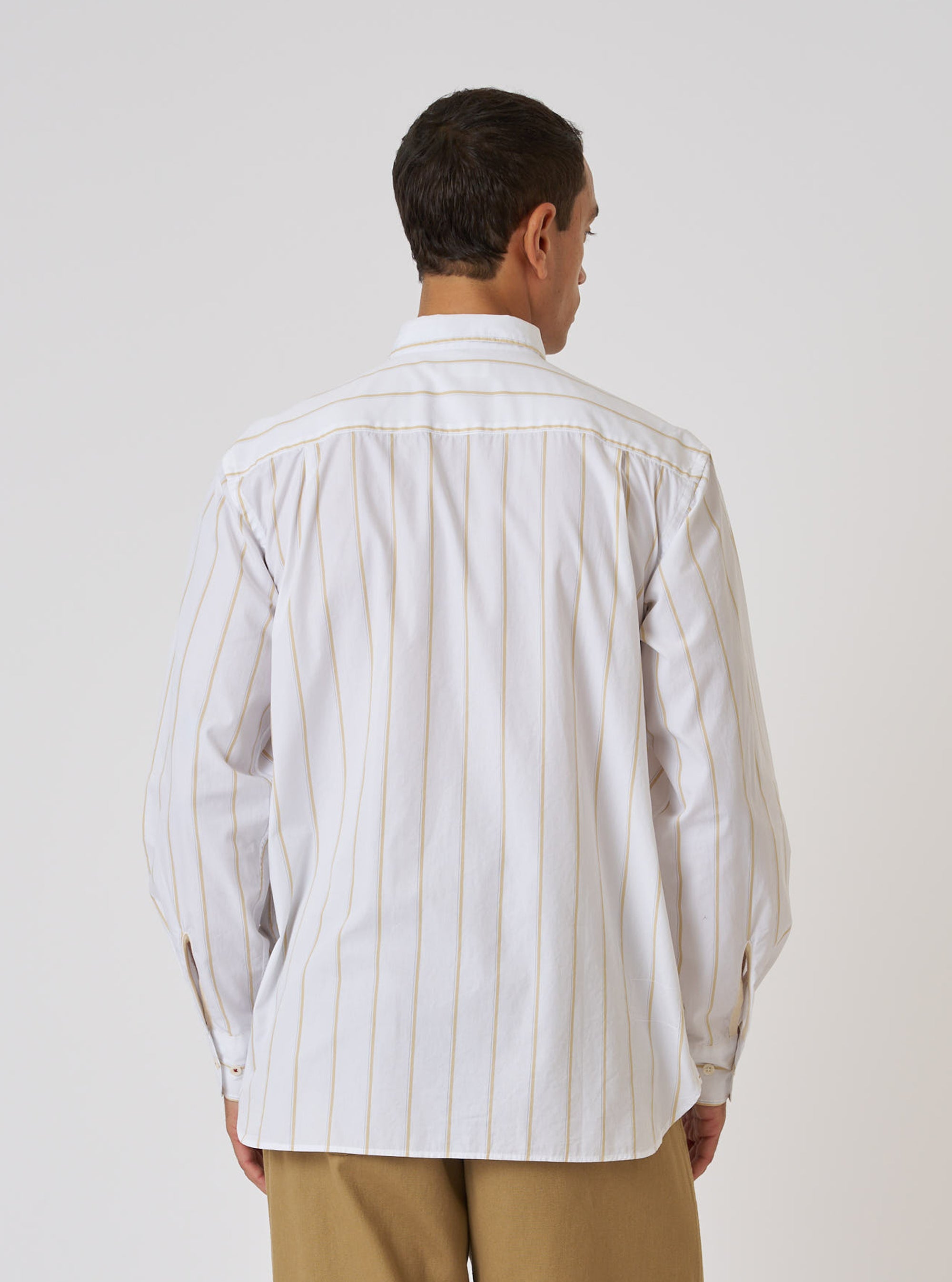 White Office Stripe Square Pocket Shirt
