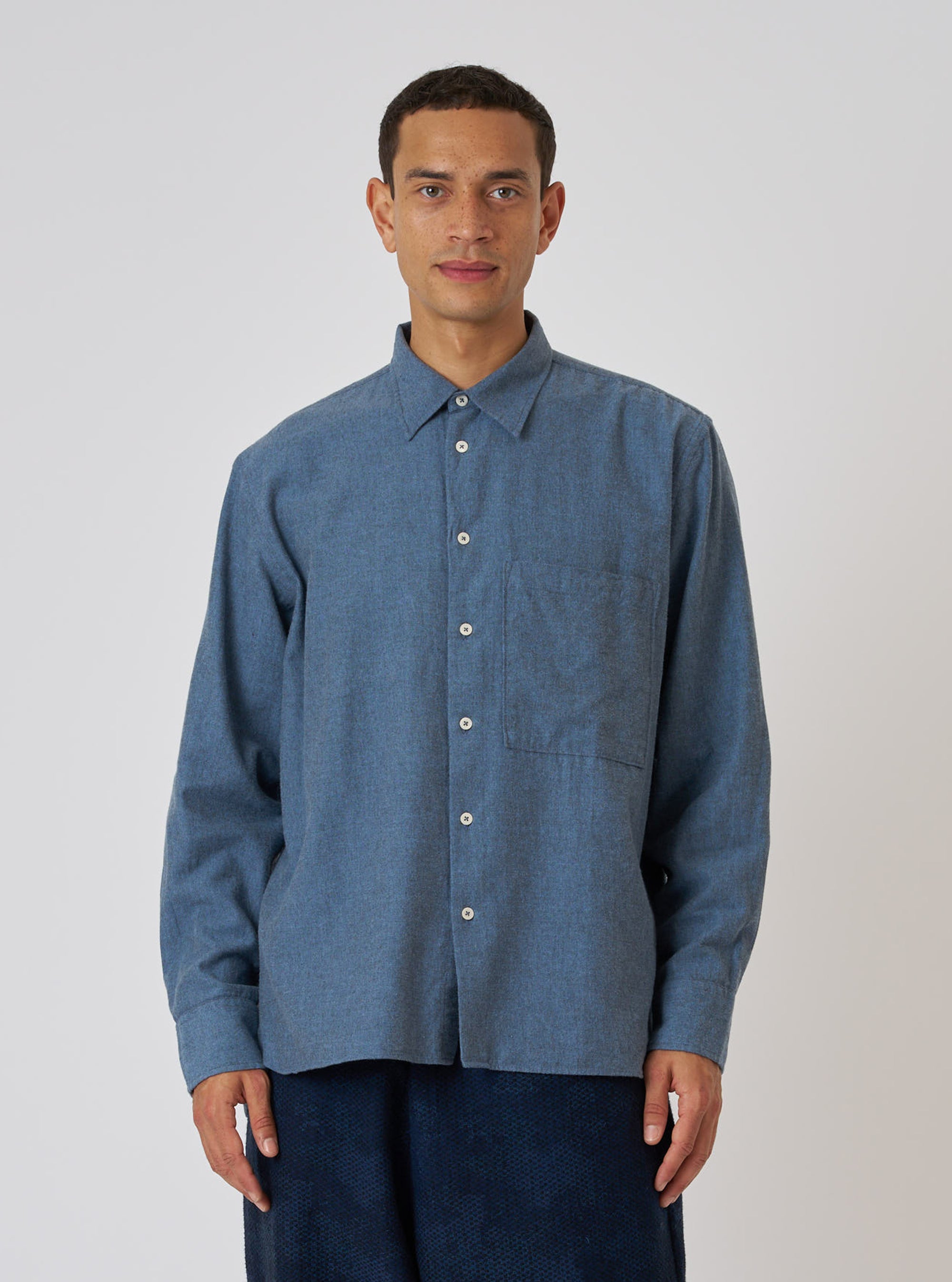 Blue Brushed Marl Twill Square Pocket Shirt