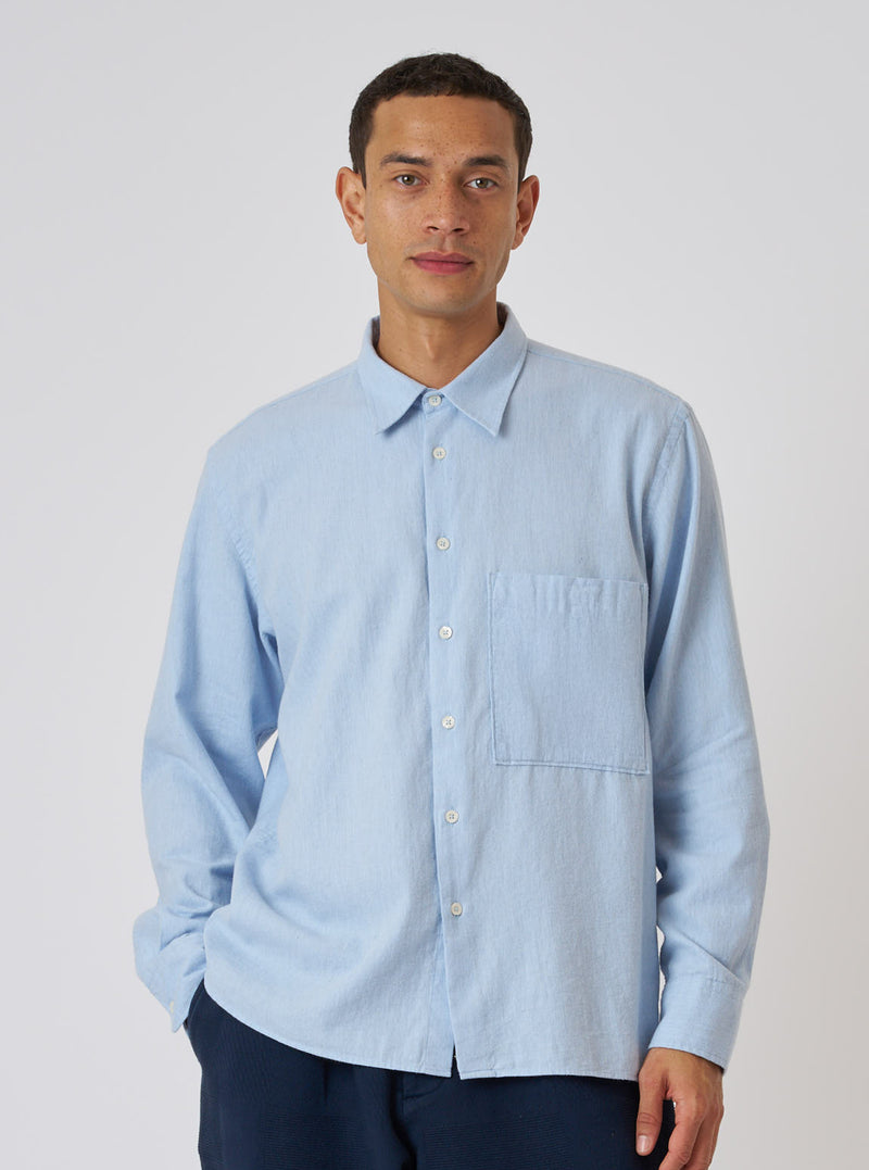 Light Blue Brushed Marl Twill Square Pocket Shirt