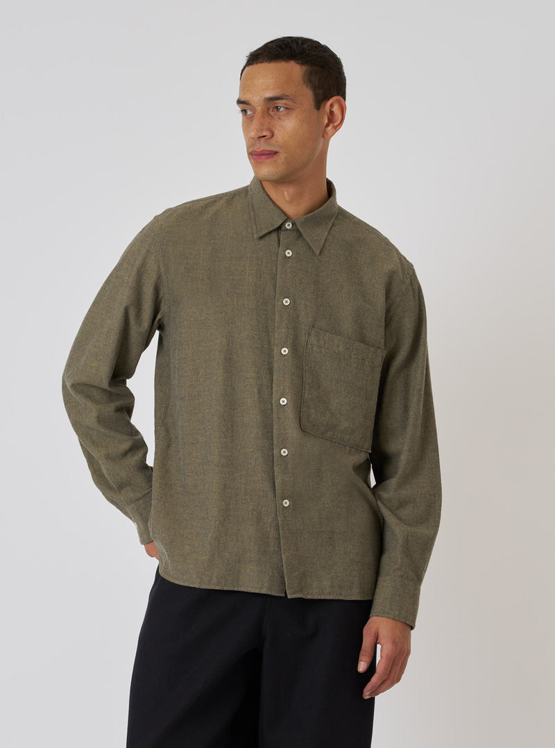 Mustard Brushed Marl Twill Square Pocket Shirt
