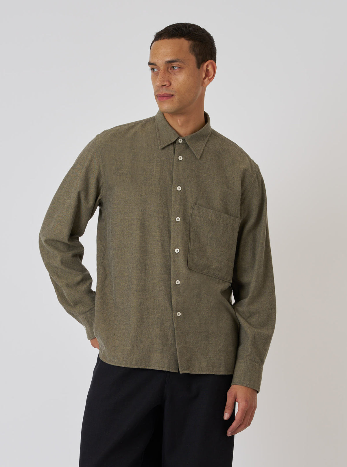 Mustard Brushed Marl Twill Square Pocket Shirt