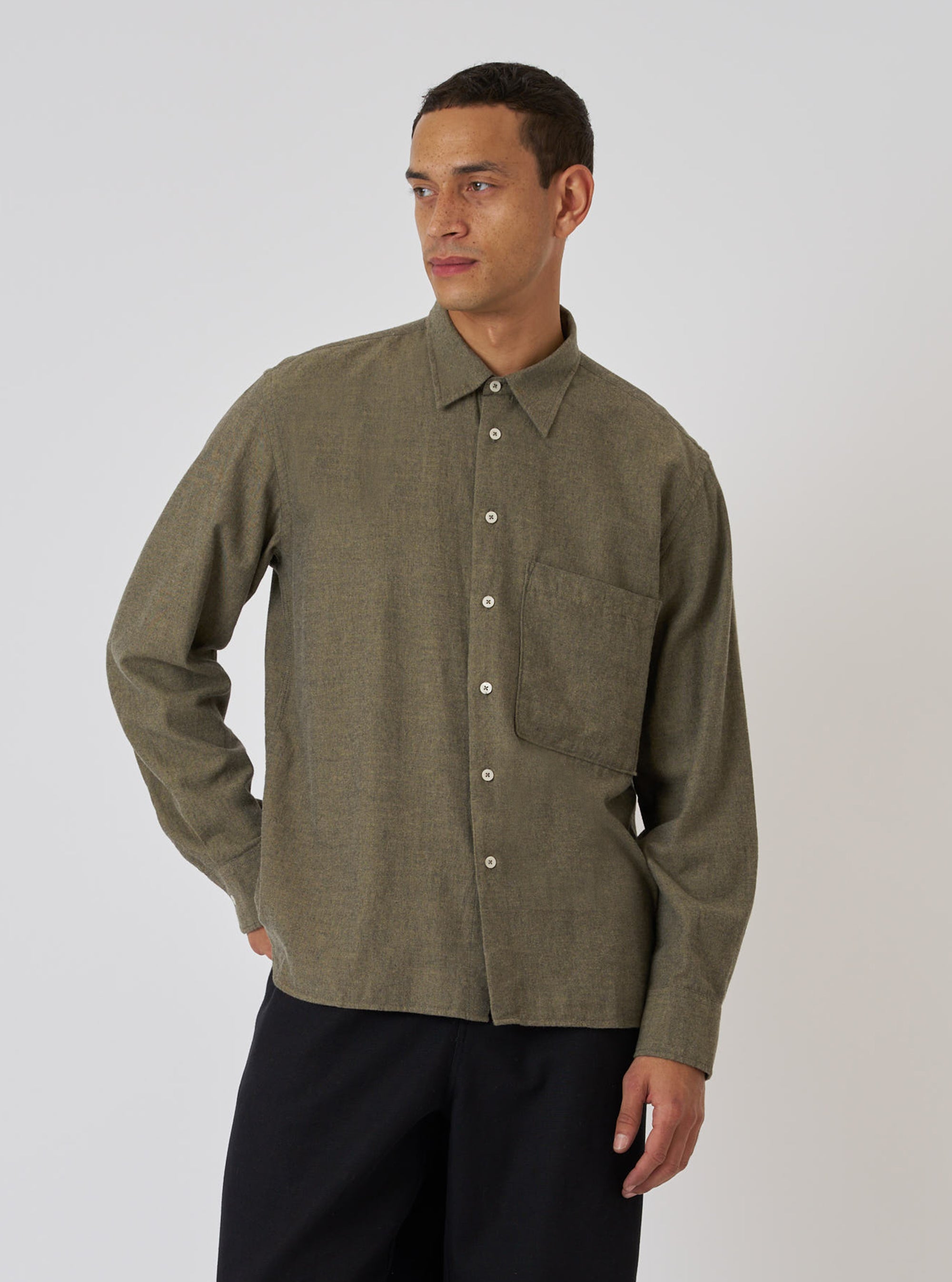 Mustard Brushed Marl Twill Square Pocket Shirt