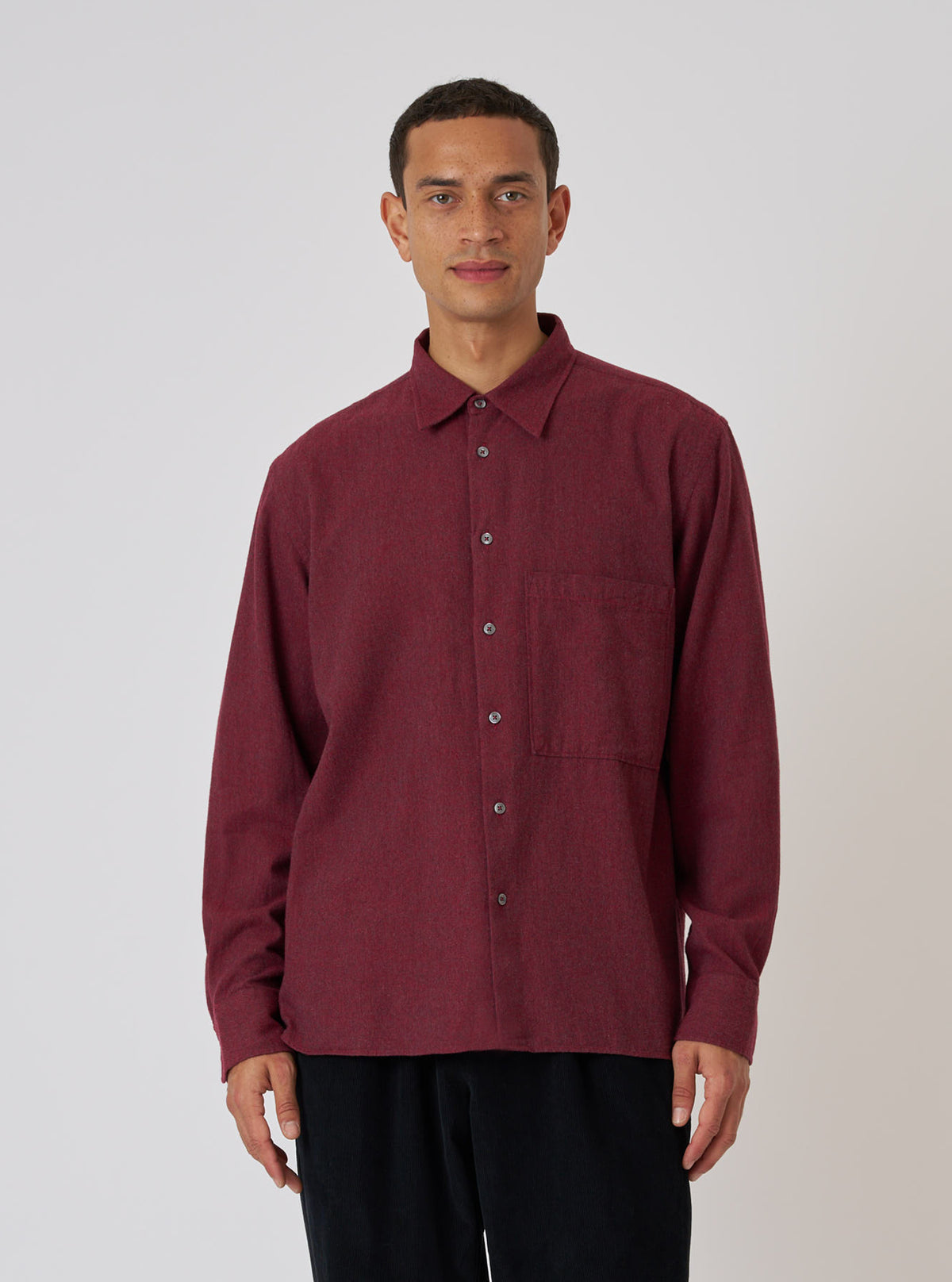 Red Brushed Marl Twill Square Pocket Shirt