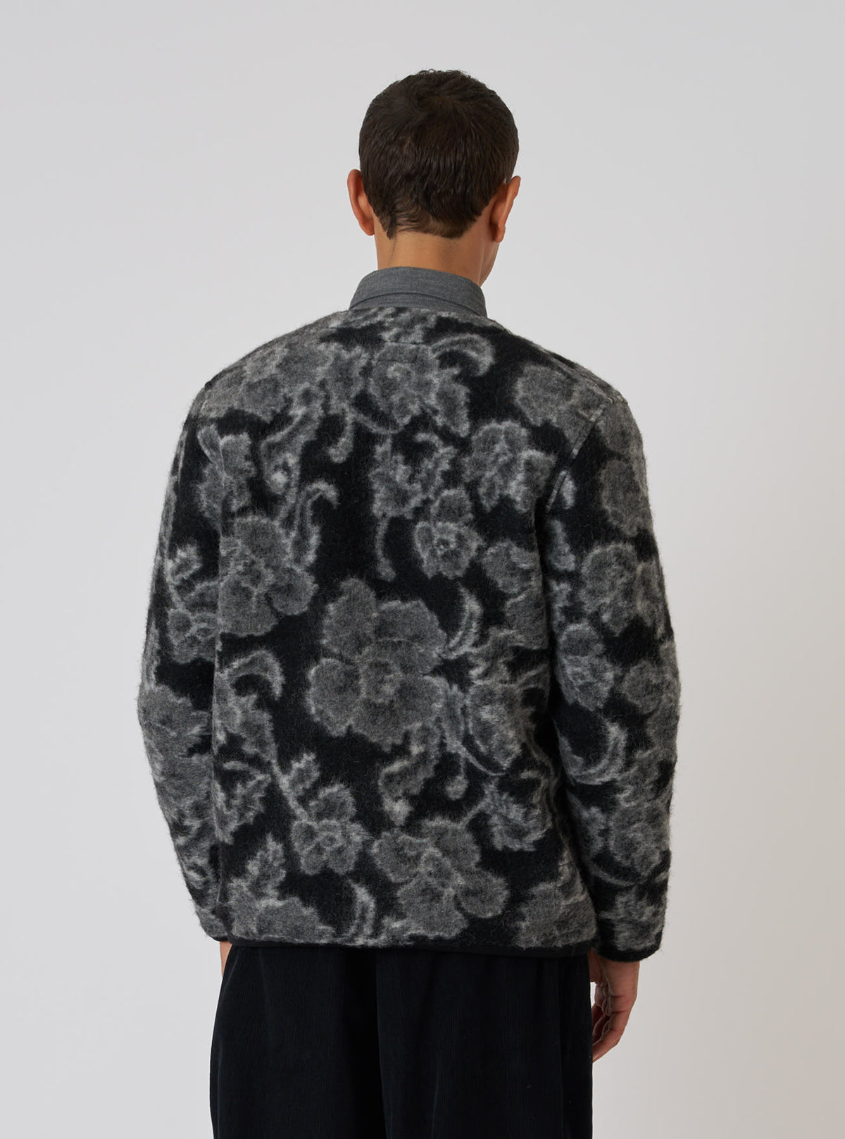 Charcoal Flower Fleece Cardigan