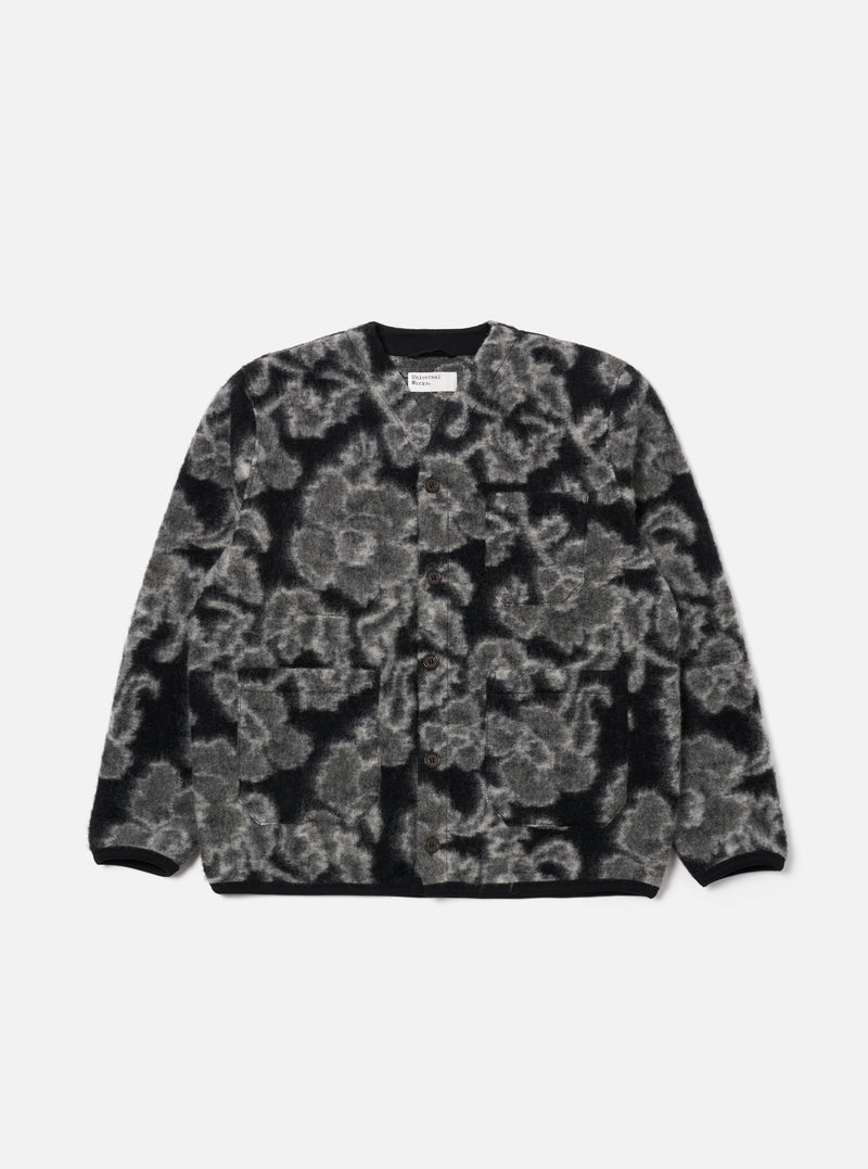 Charcoal Flower Fleece Cardigan