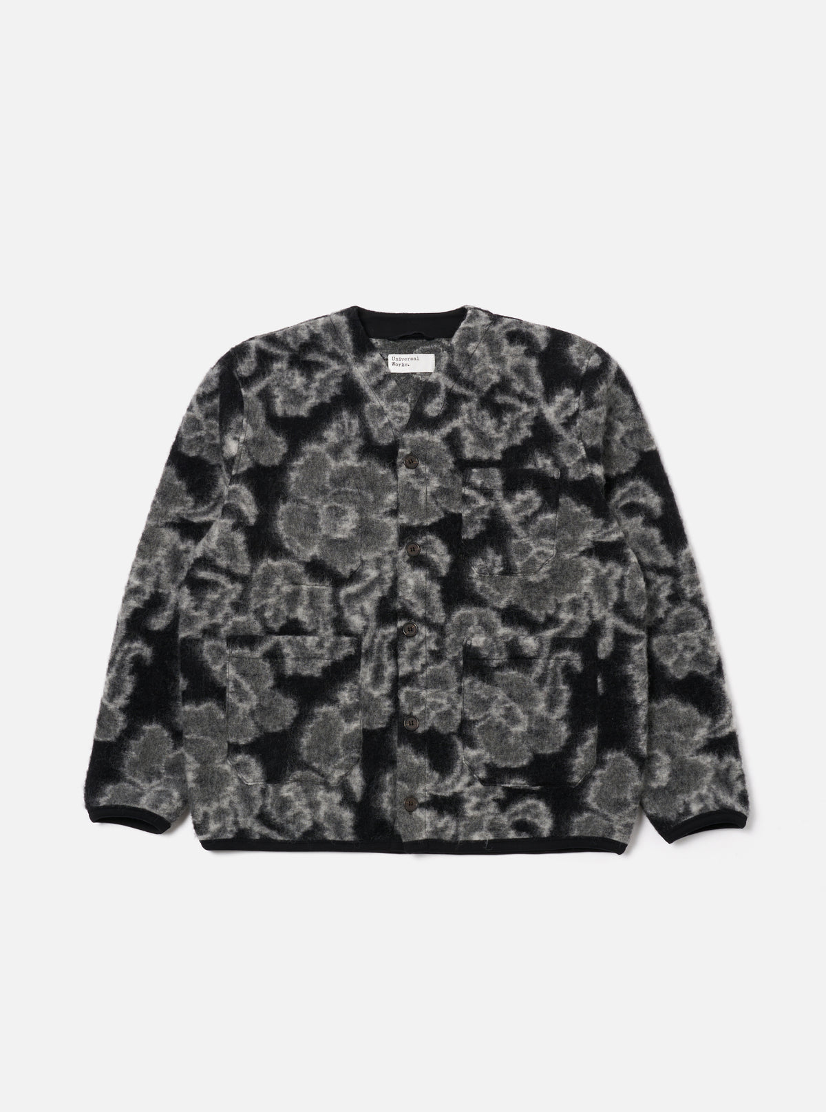 Charcoal Flower Fleece Cardigan