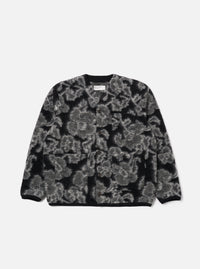 Charcoal Flower Fleece Cardigan