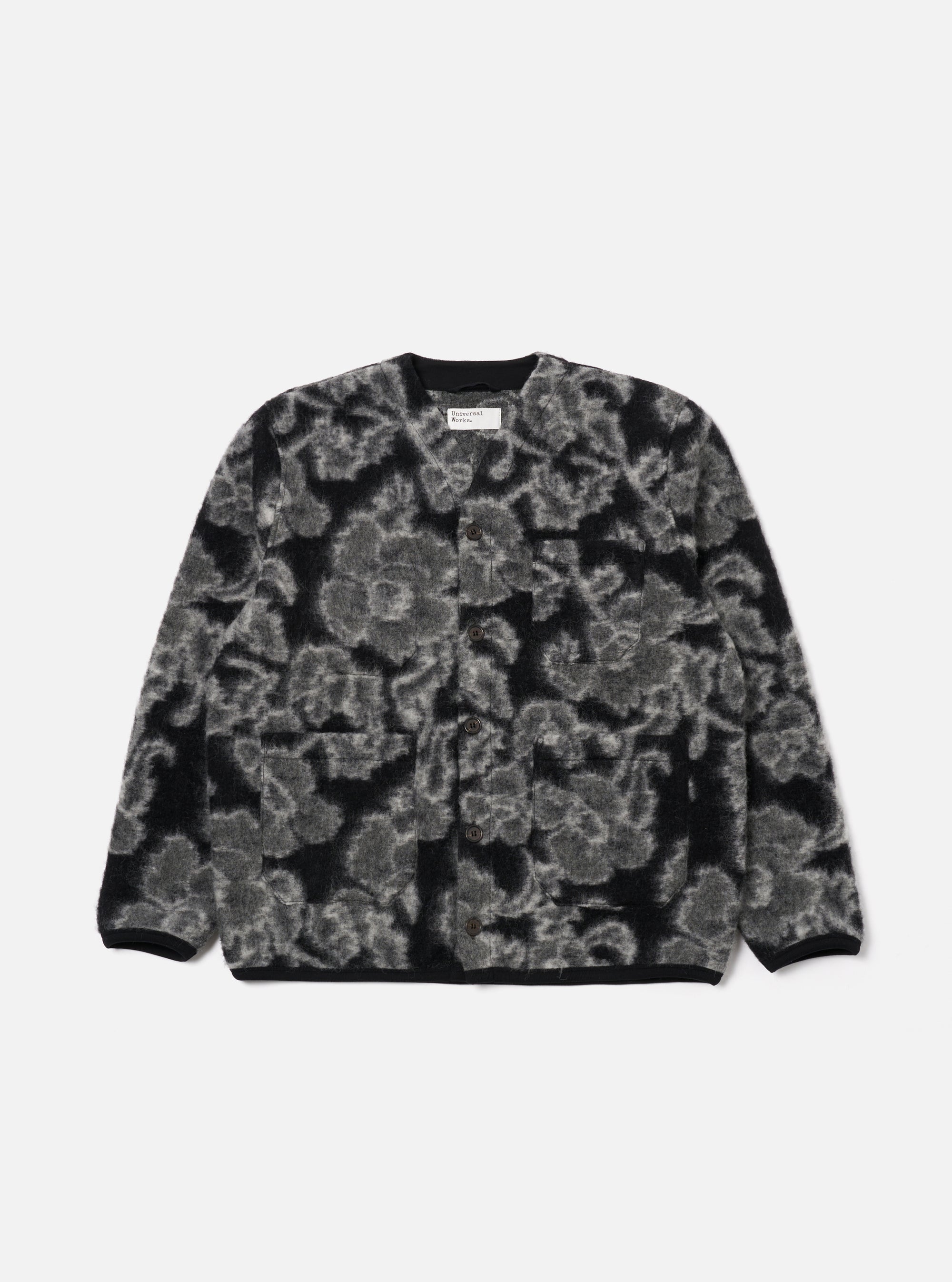 Charcoal Flower Fleece Cardigan