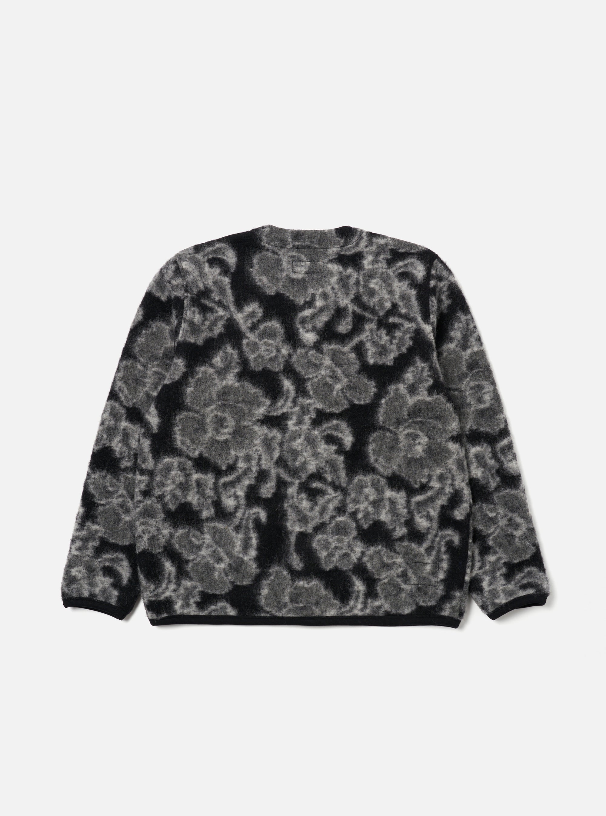 Charcoal Flower Fleece Cardigan