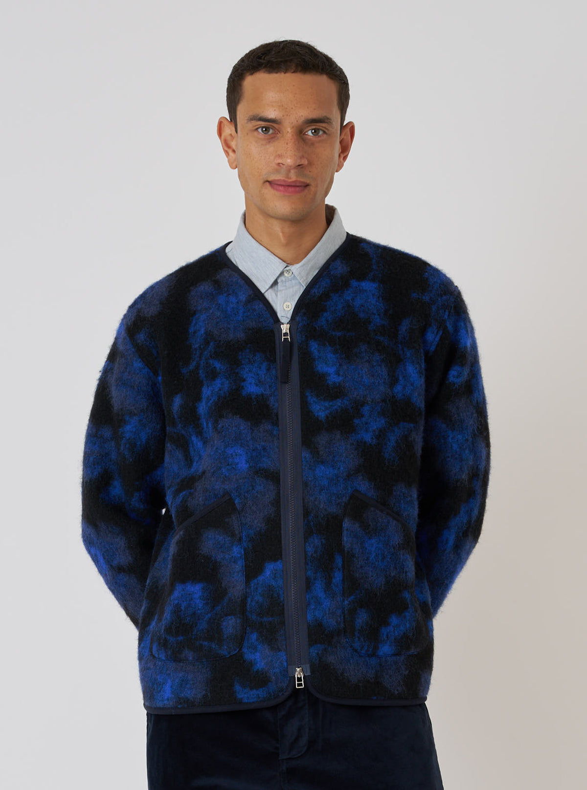 Blue Flower Fleece Zip Liner Jacket