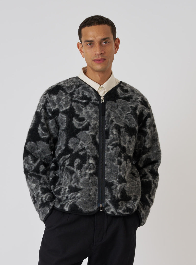 Charcoal Flower Fleece Zip Liner Jacket