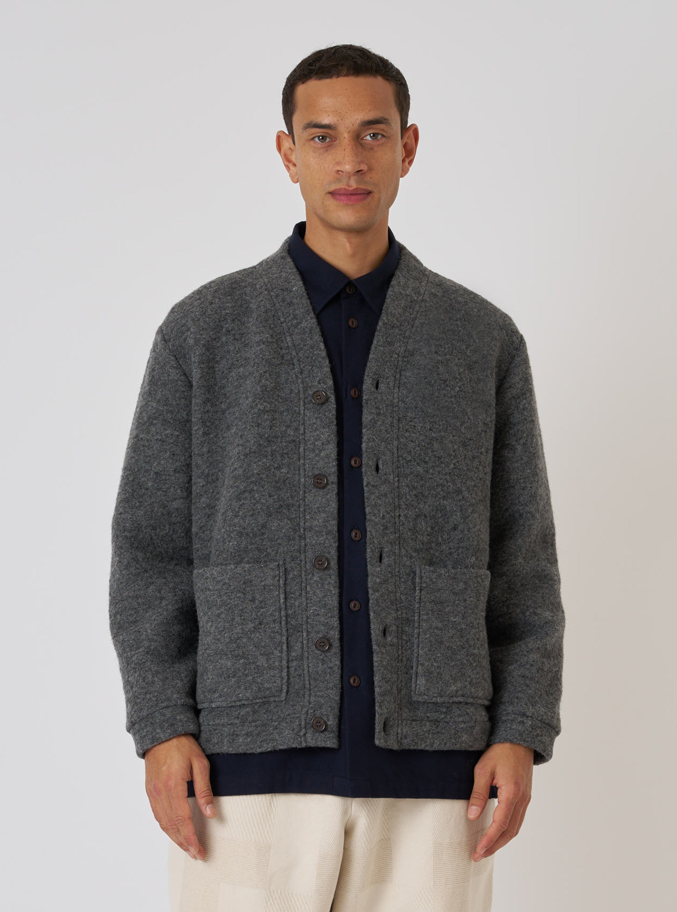 Men's Grey Marl Wool Fleece Advance Cardigan – Universal Works