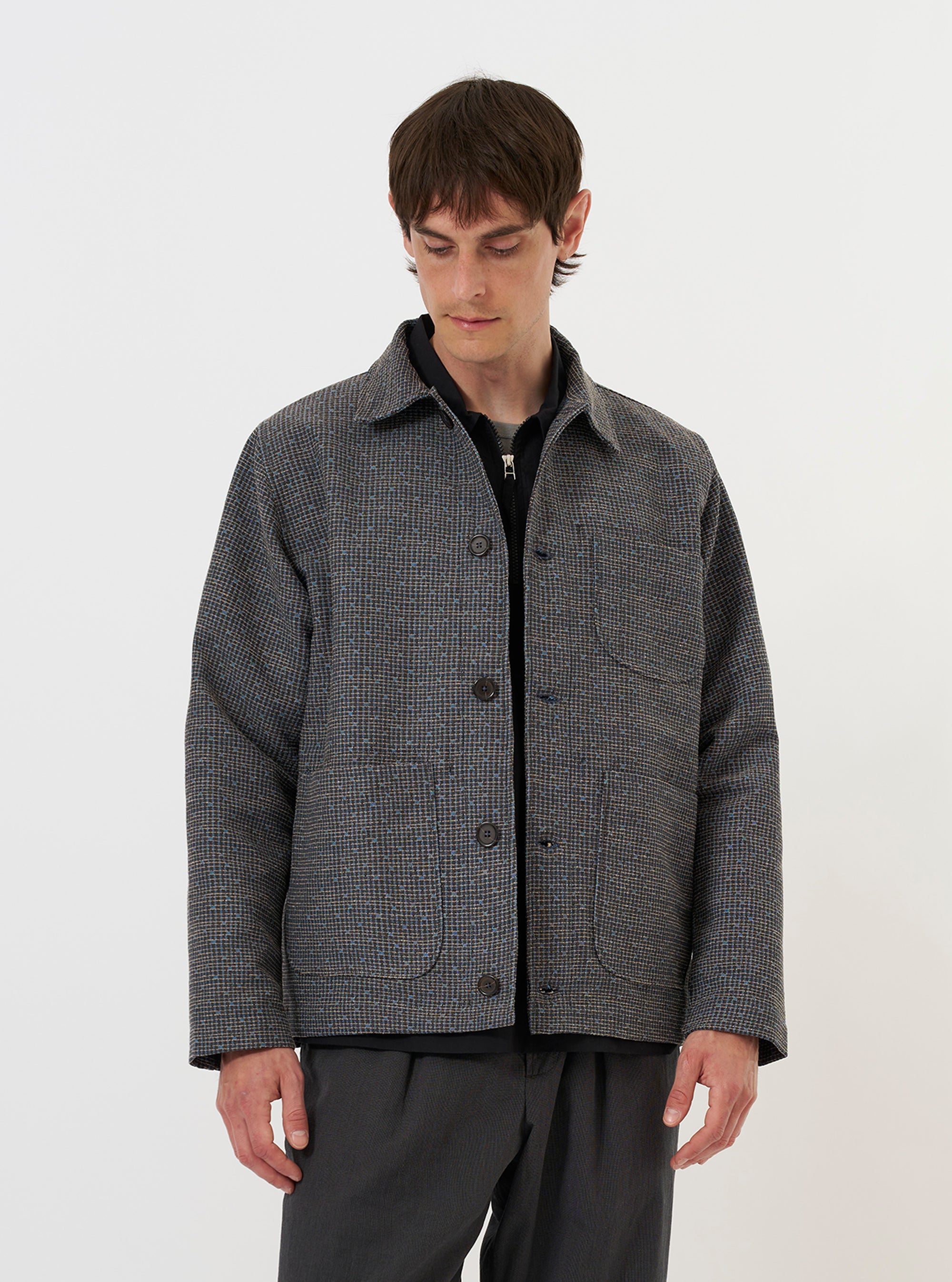 Grey/Blue Jacquard Weave Field Jacket