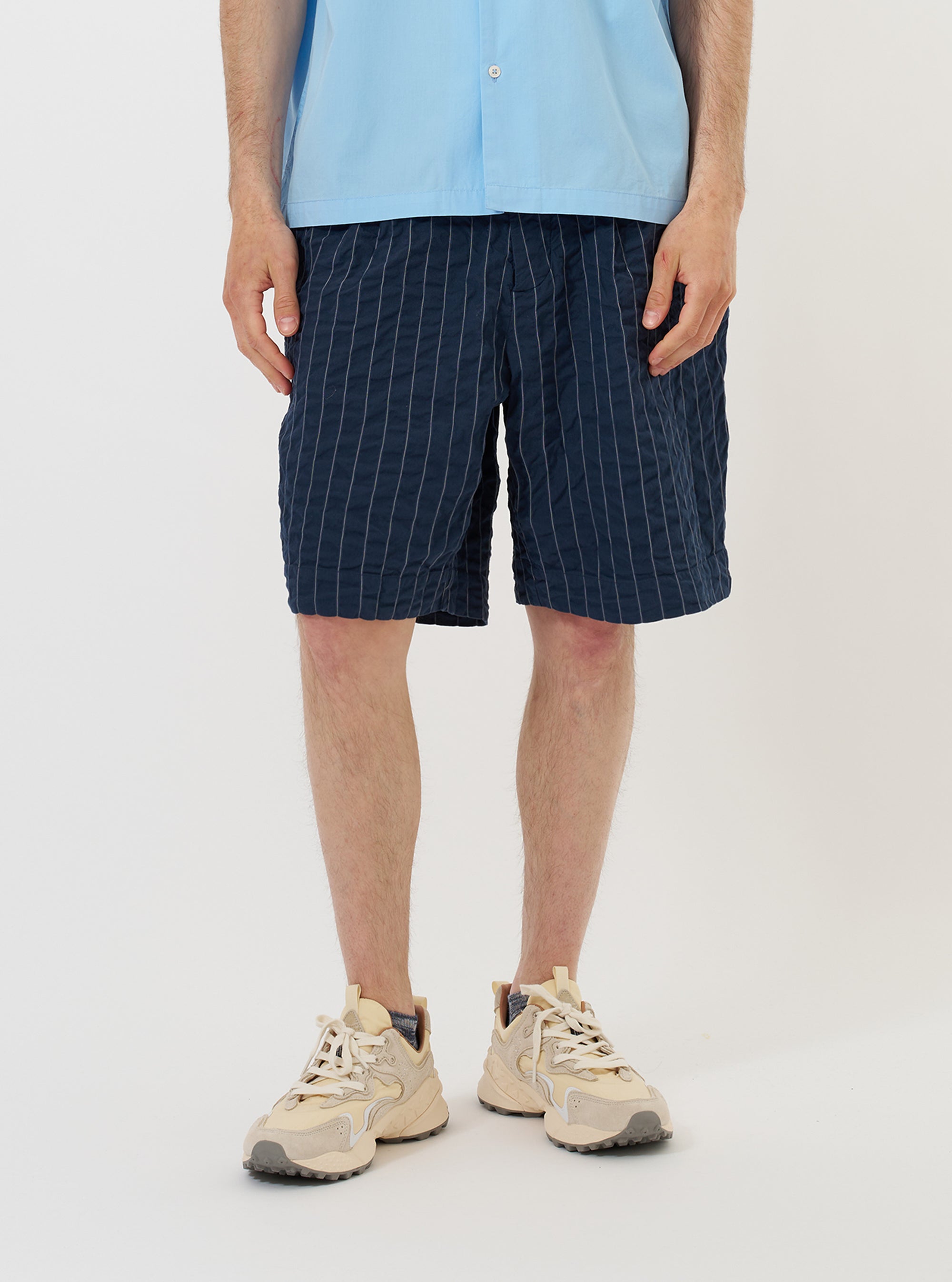 Navy Chester Stripe Pleated Track Short