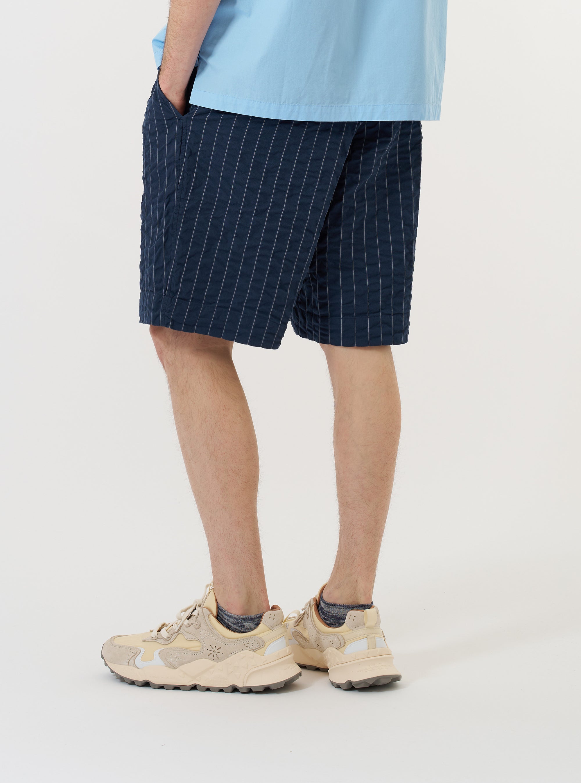 Navy Chester Stripe Pleated Track Short