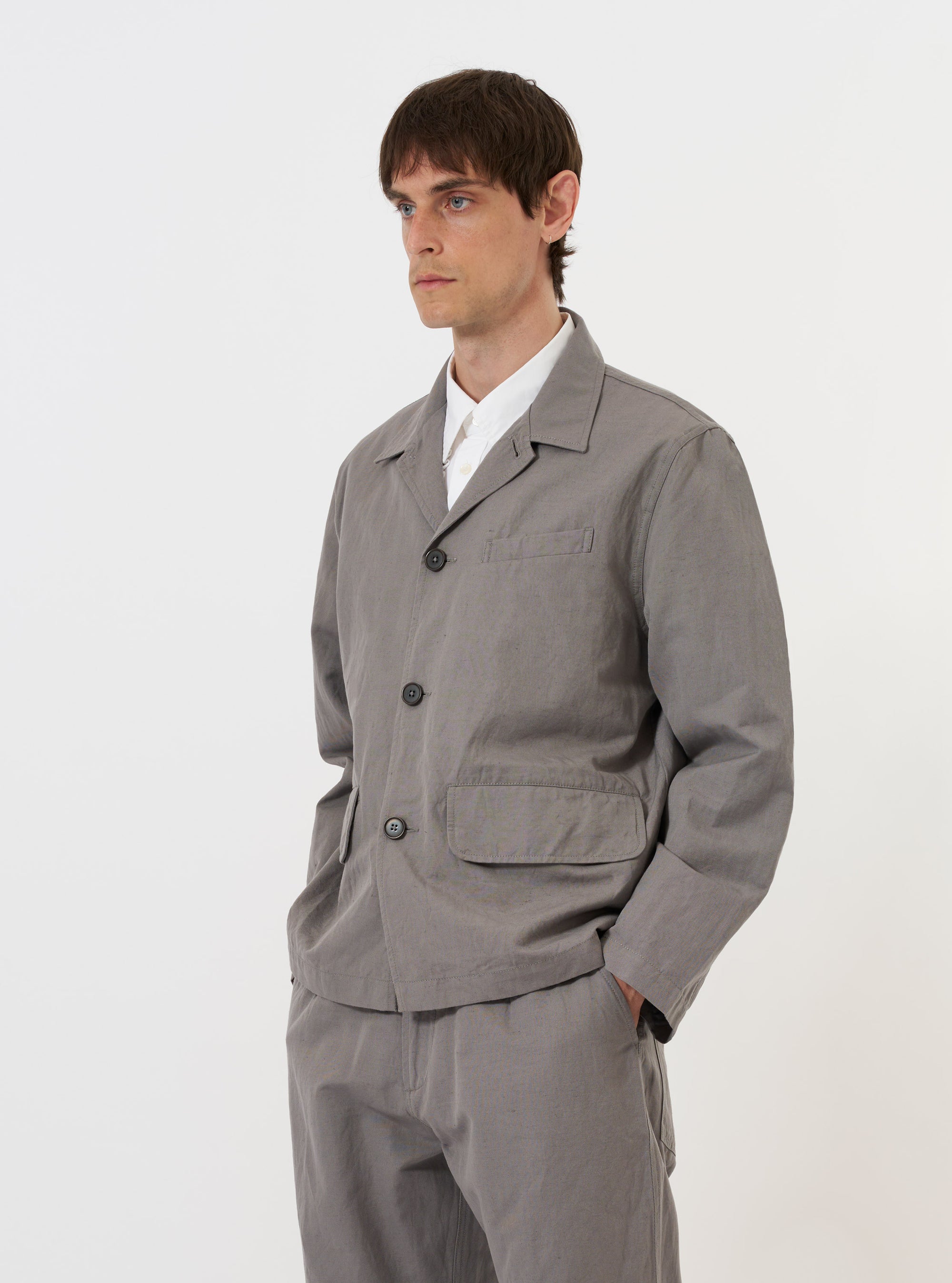 Mid Grey Linen Slub Weave Franck Jacket