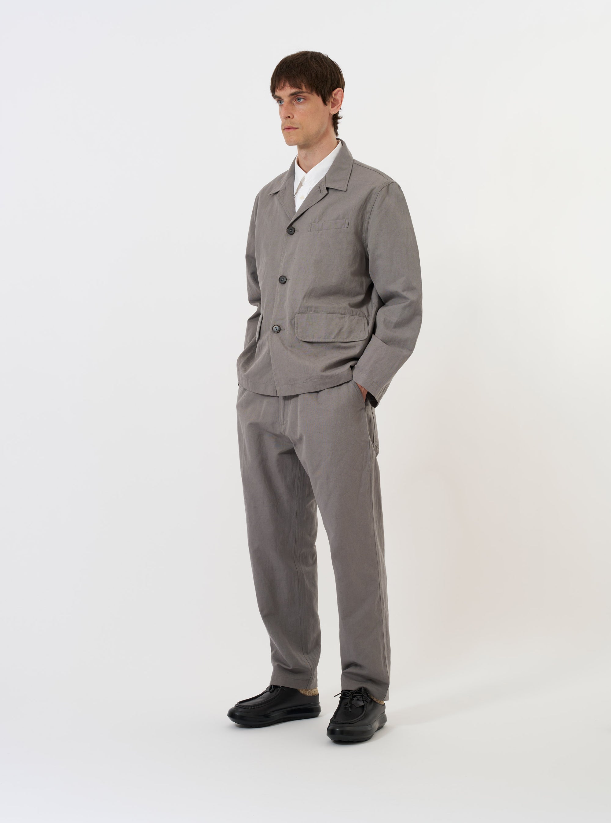 Mid Grey Linen Slub Weave Franck Jacket