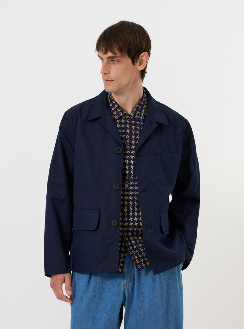 Navy Linen Slub Weave Franck Jacket