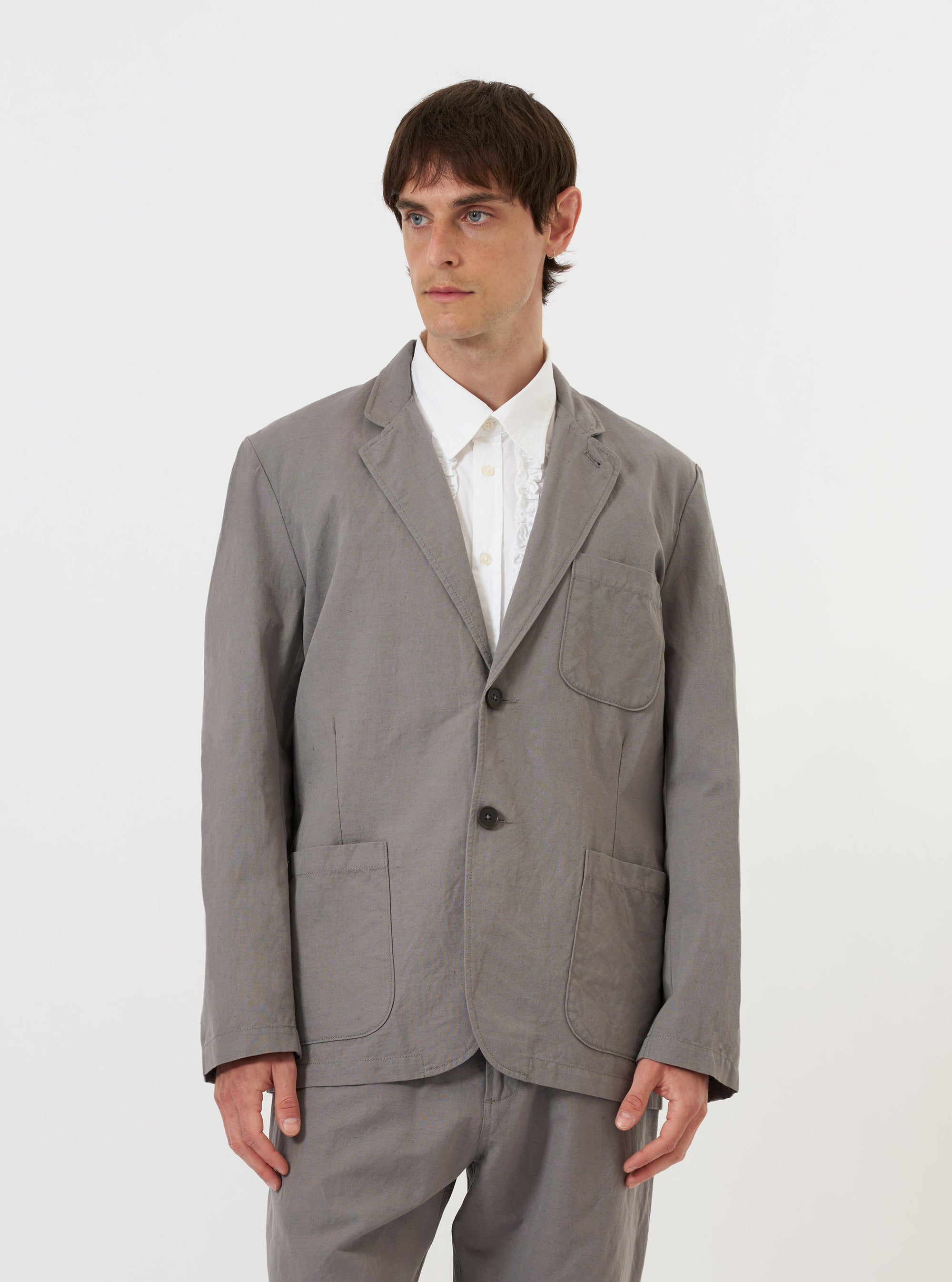 Mid Grey Linen Slub Weave Two Button Jacket