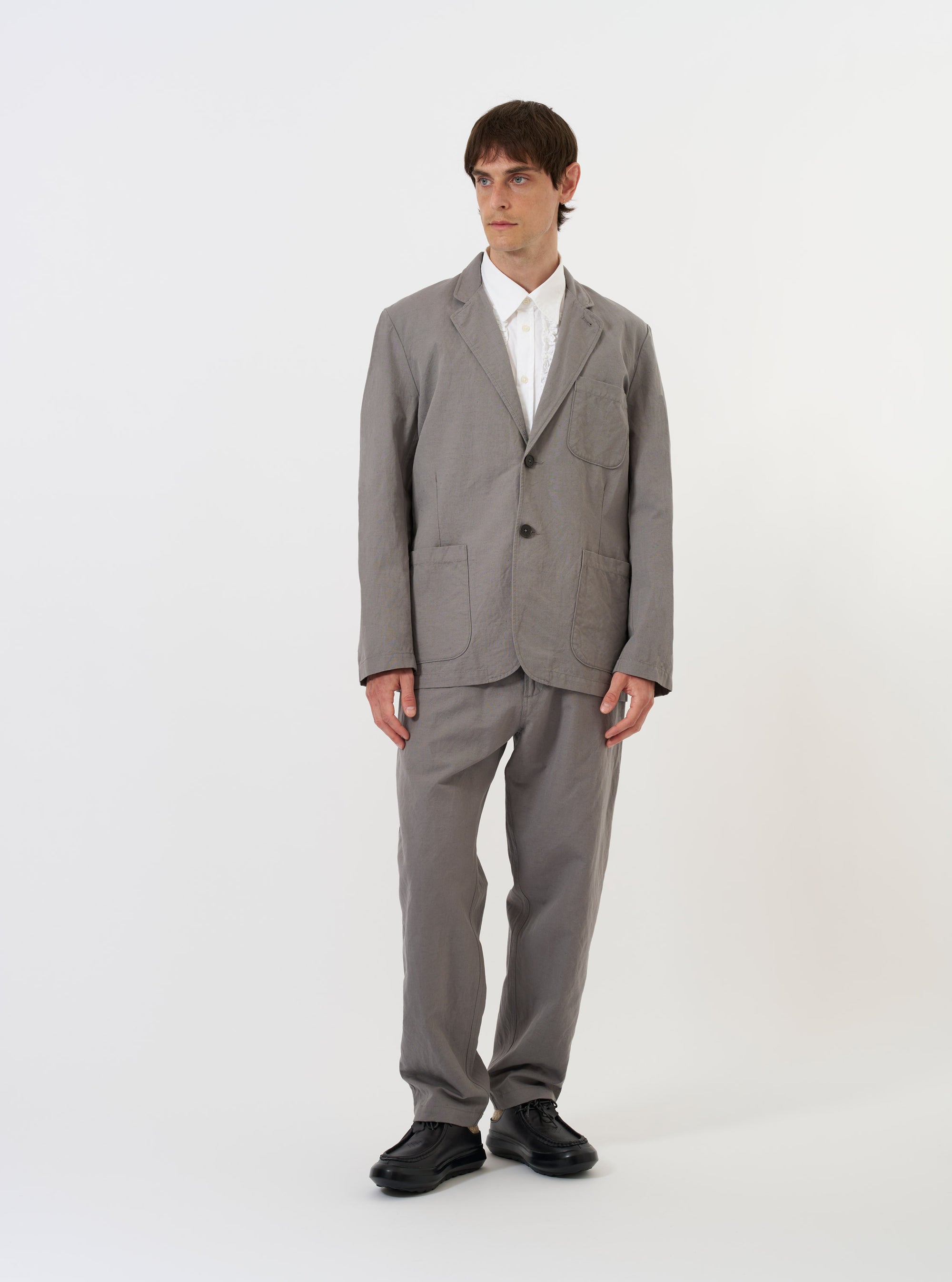 Mid Grey Linen Slub Weave Two Button Jacket