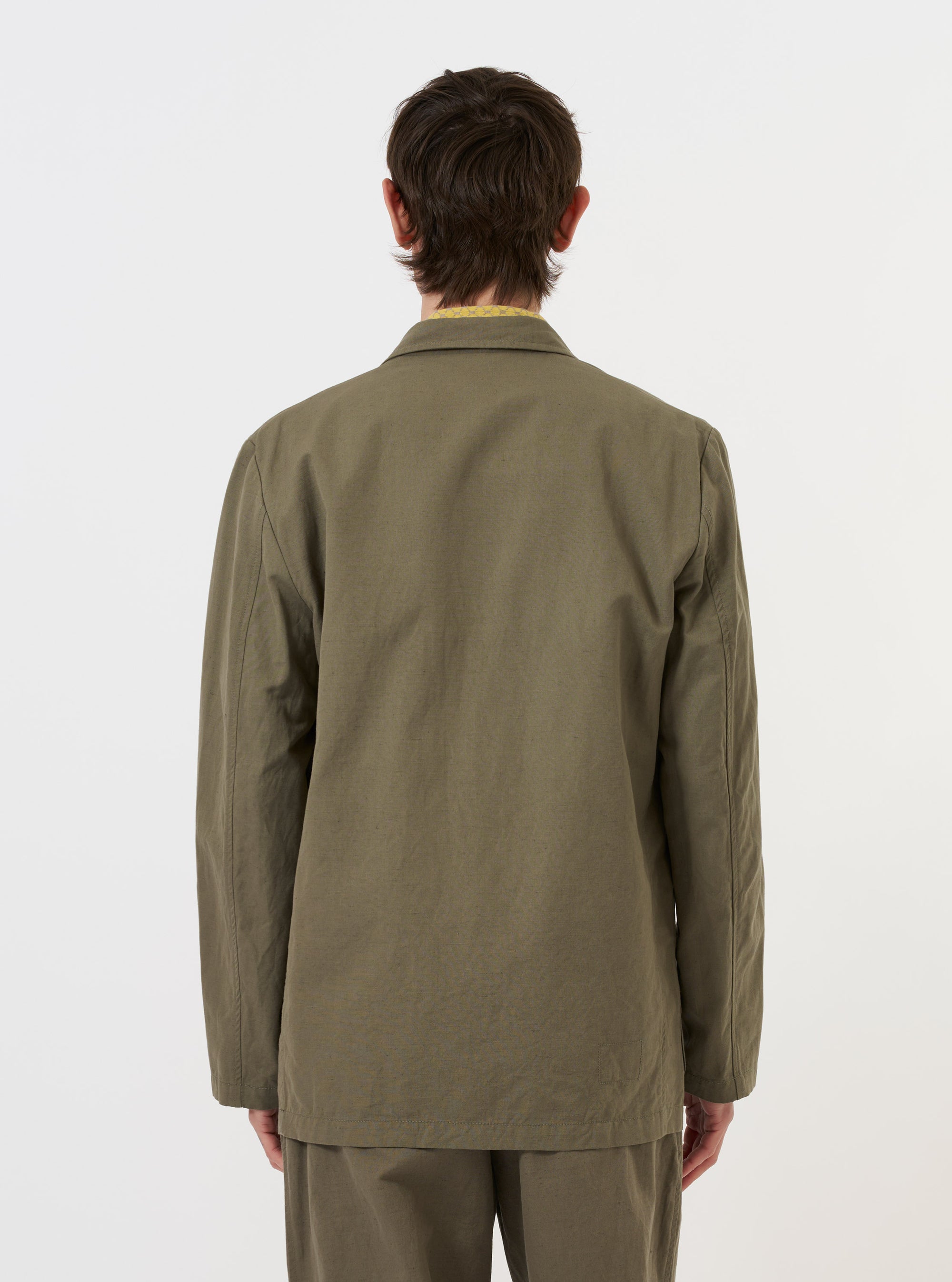 Olive Linen Slub Weave Two Button Jacket