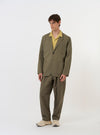 Olive Linen Slub Weave Two Button Jacket