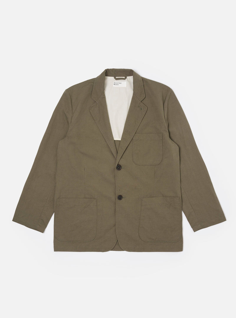 Olive Linen Slub Weave Two Button Jacket