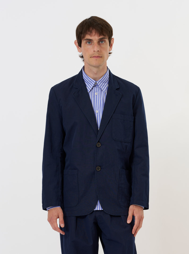 Navy Linen Slub Weave Two Button Jacket