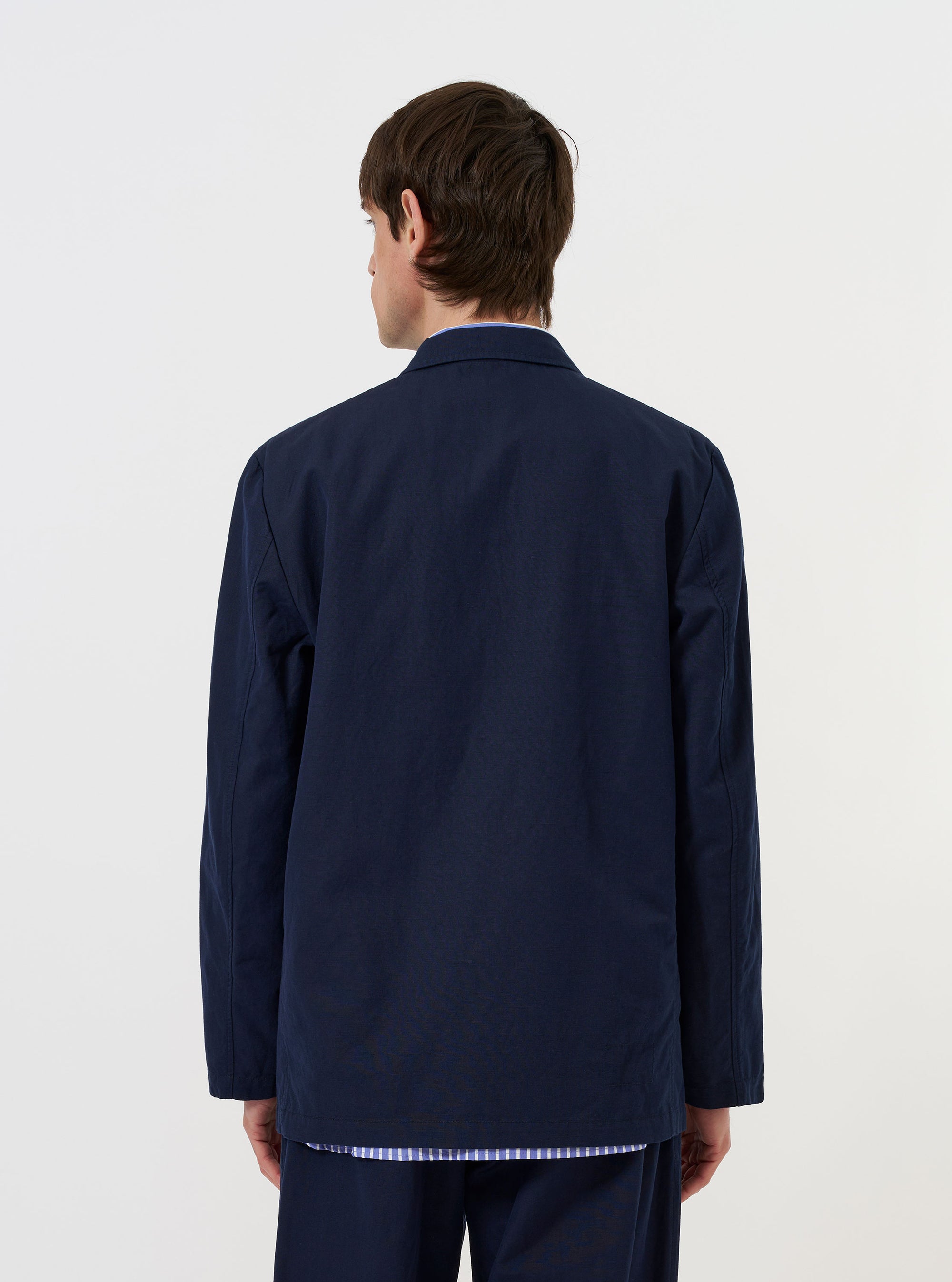 Navy Linen Slub Weave Two Button Jacket