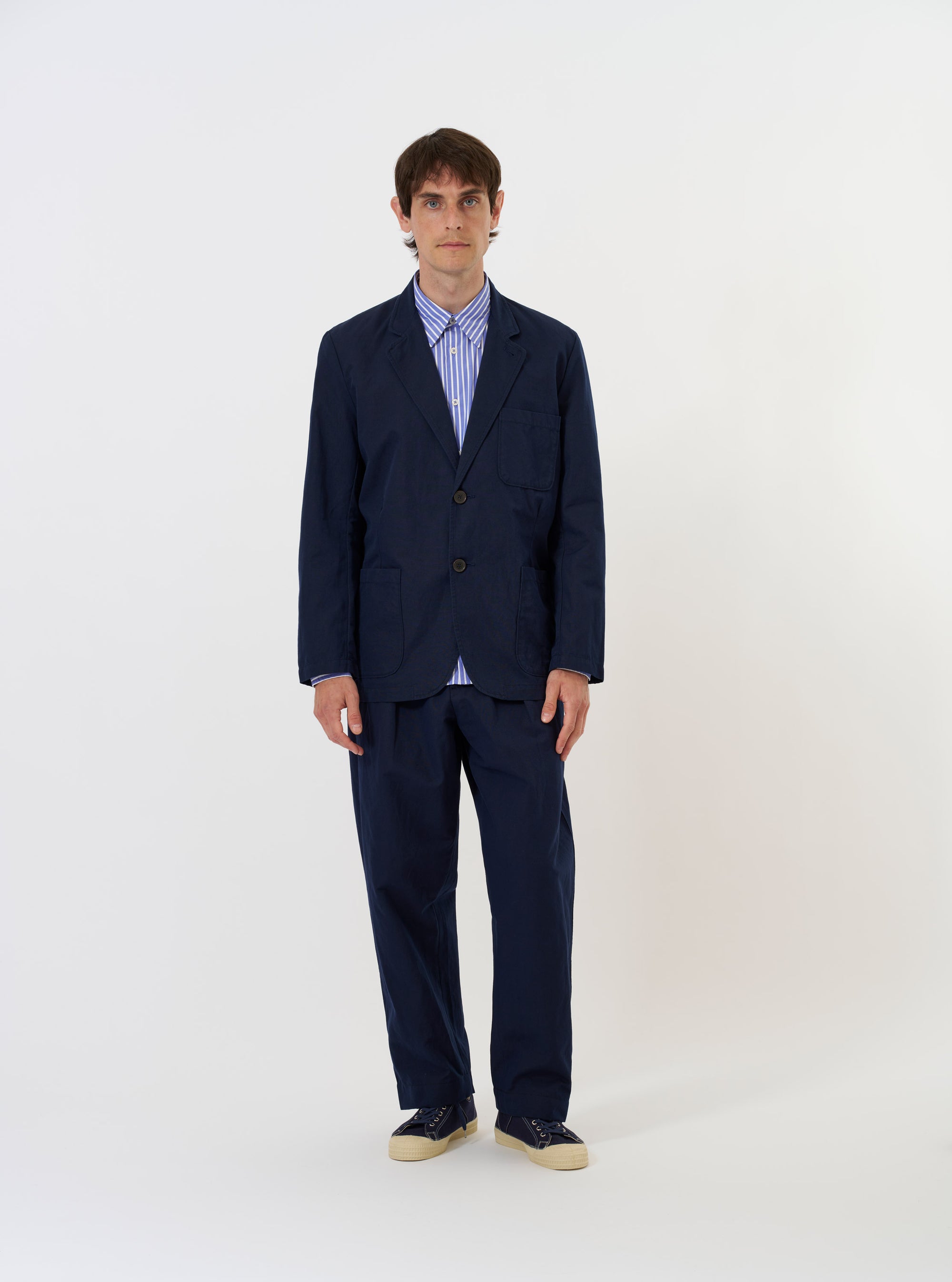 Navy Linen Slub Weave Two Button Jacket