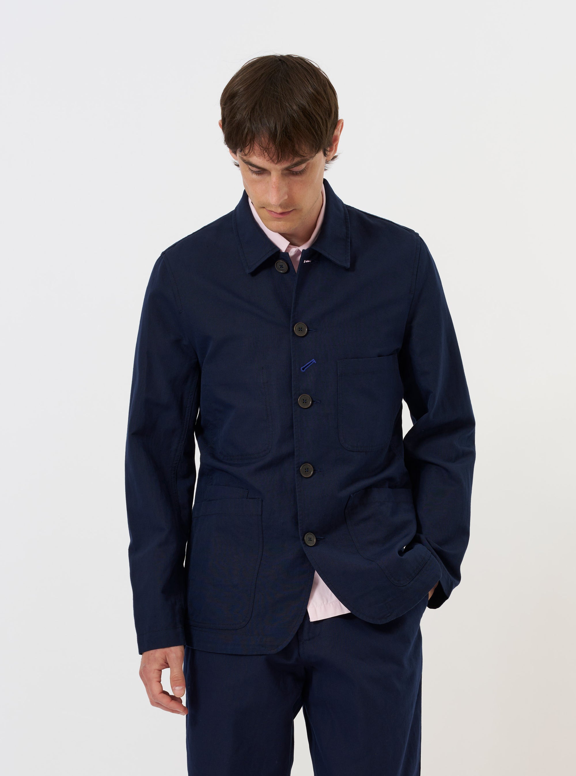 Navy Linen Slub Weave Bakers Jacket