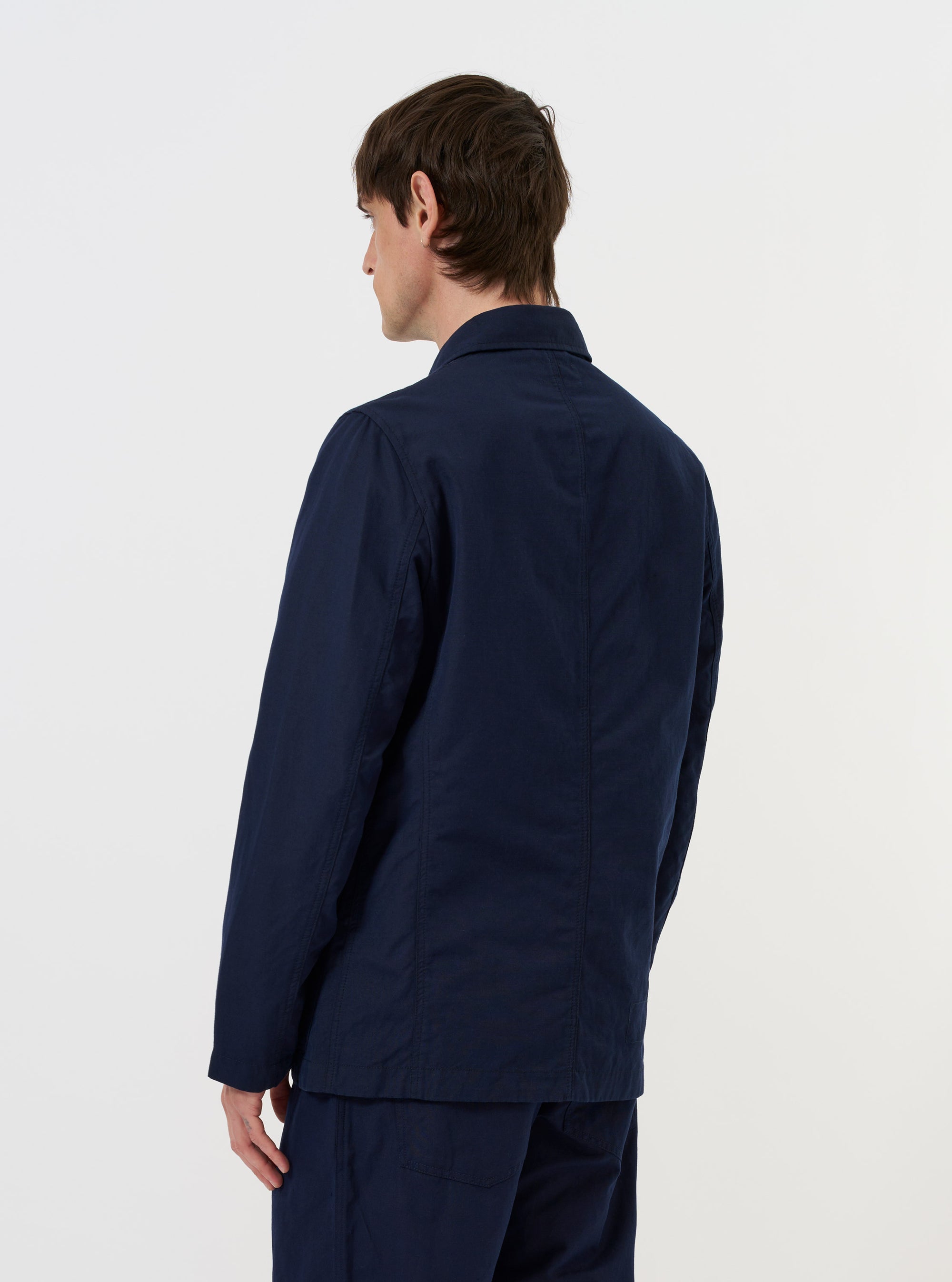 Navy Linen Slub Weave Bakers Jacket