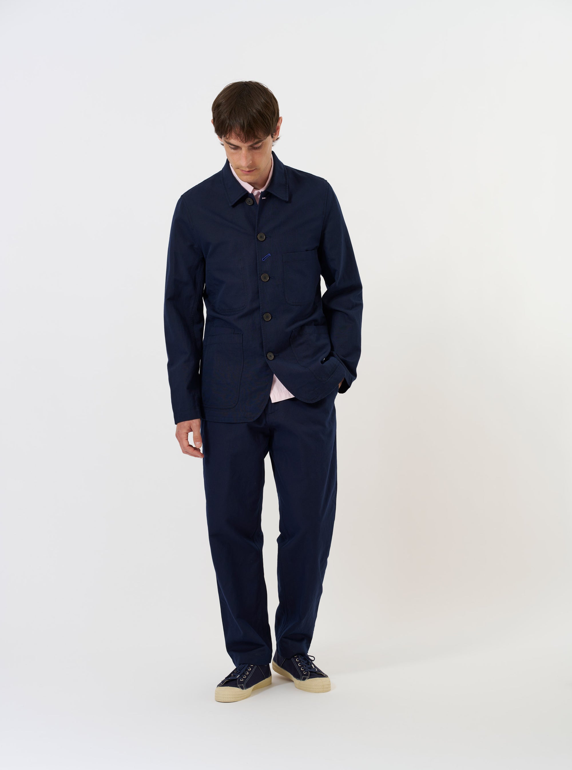 Navy Linen Slub Weave Bakers Jacket