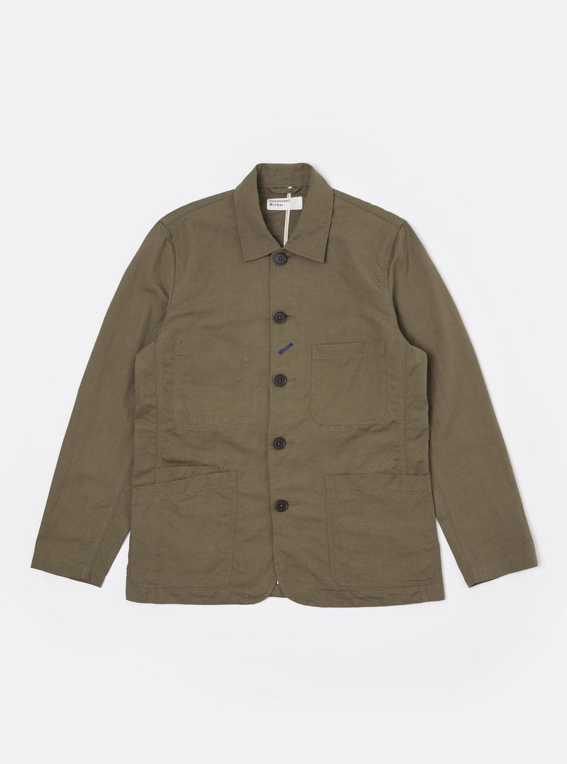 Olive Linen Slub Weave Bakers Jacket