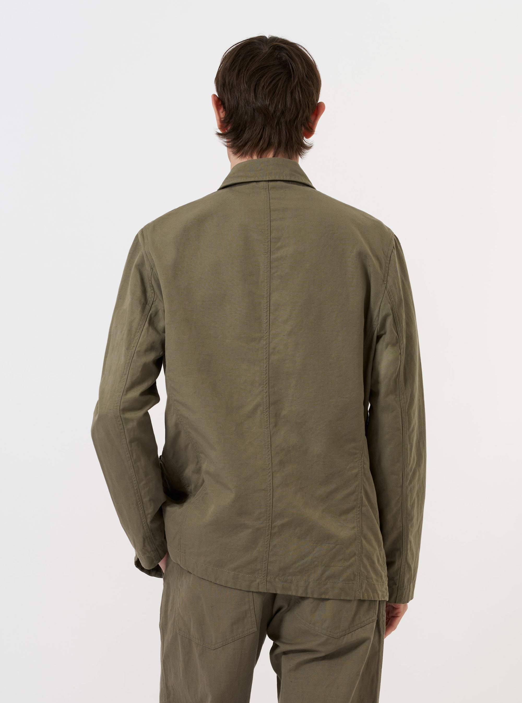 Olive Linen Slub Weave Bakers Jacket