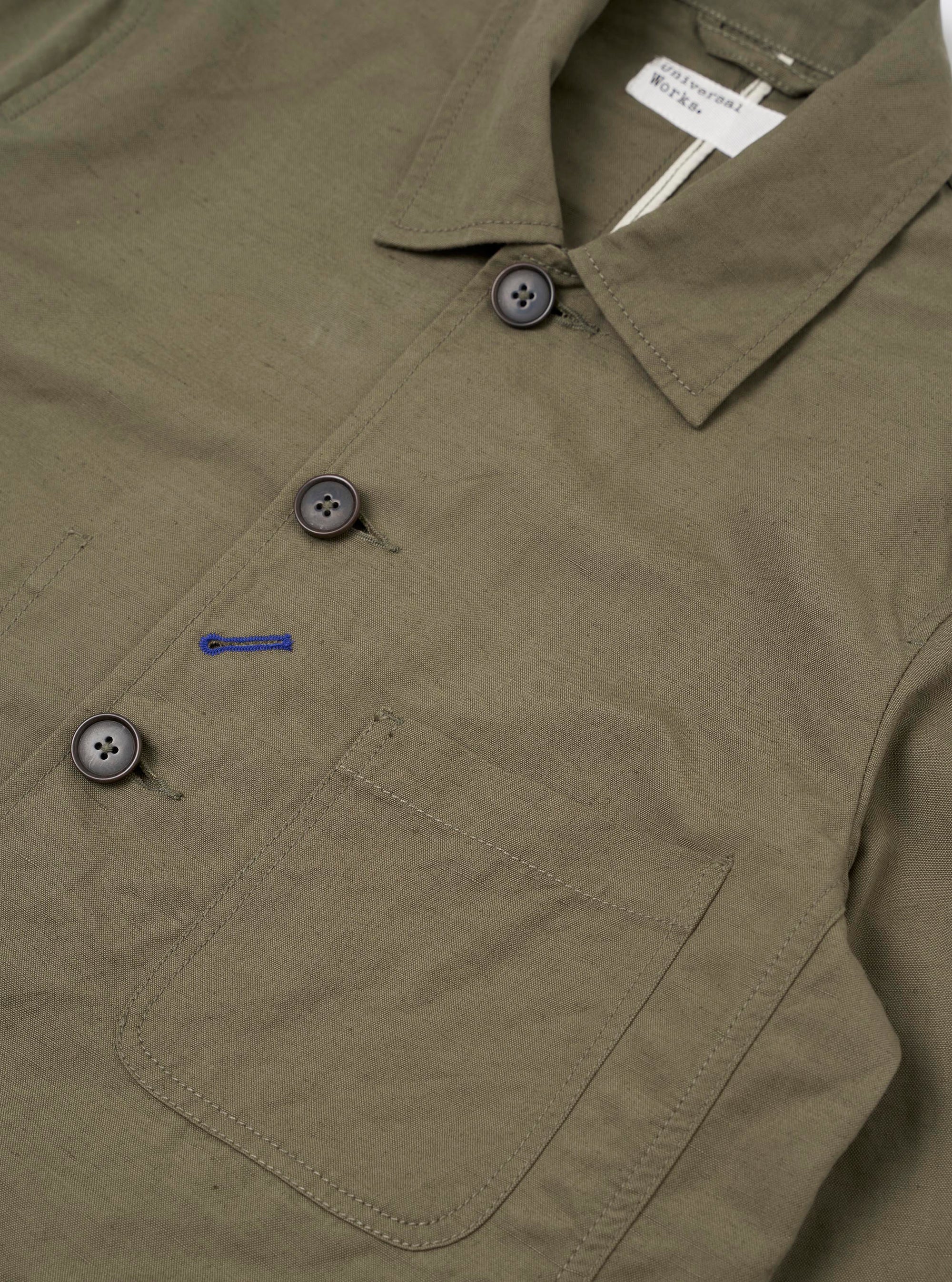 Olive Linen Slub Weave Bakers Jacket