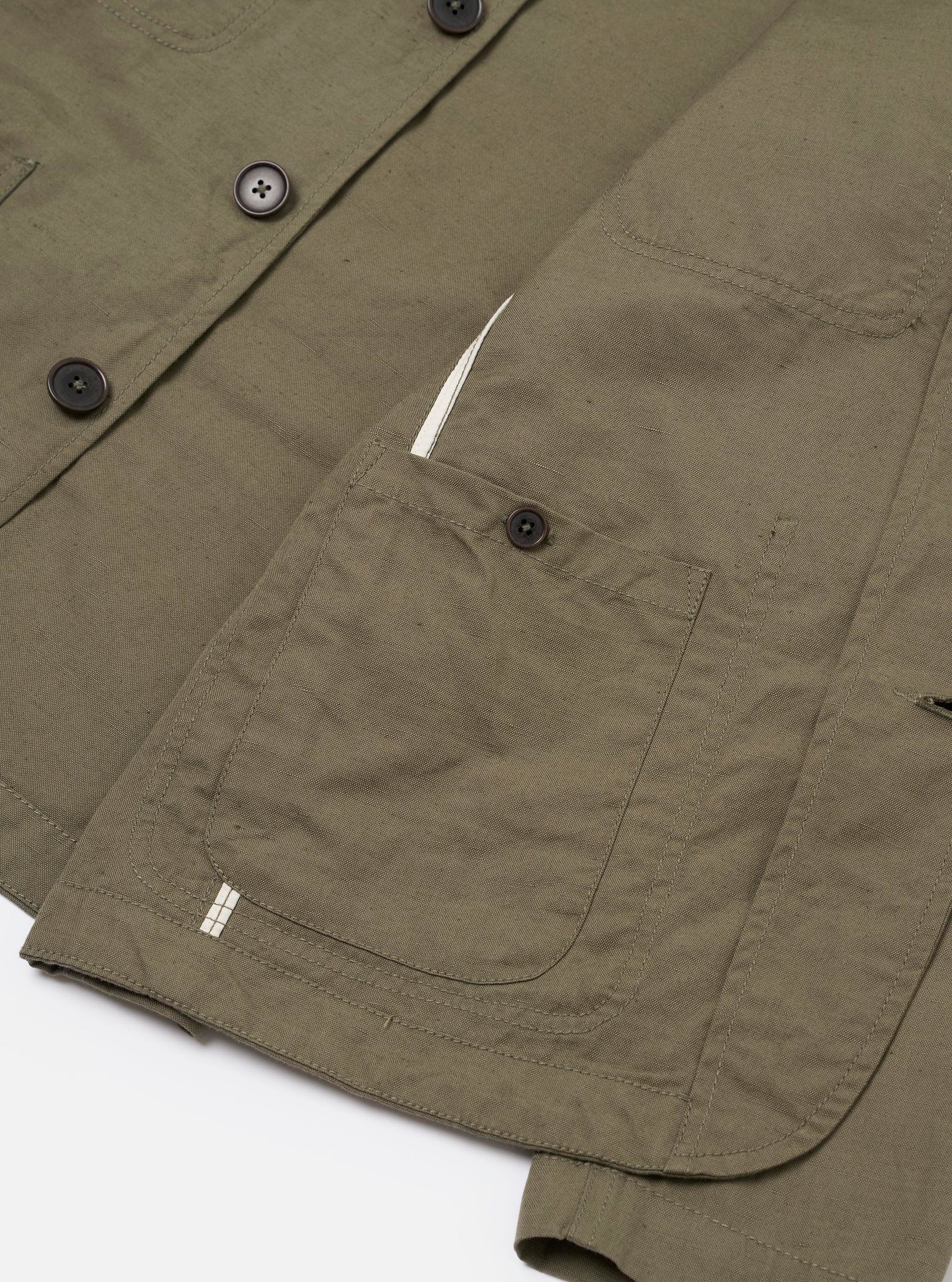Olive Linen Slub Weave Bakers Jacket