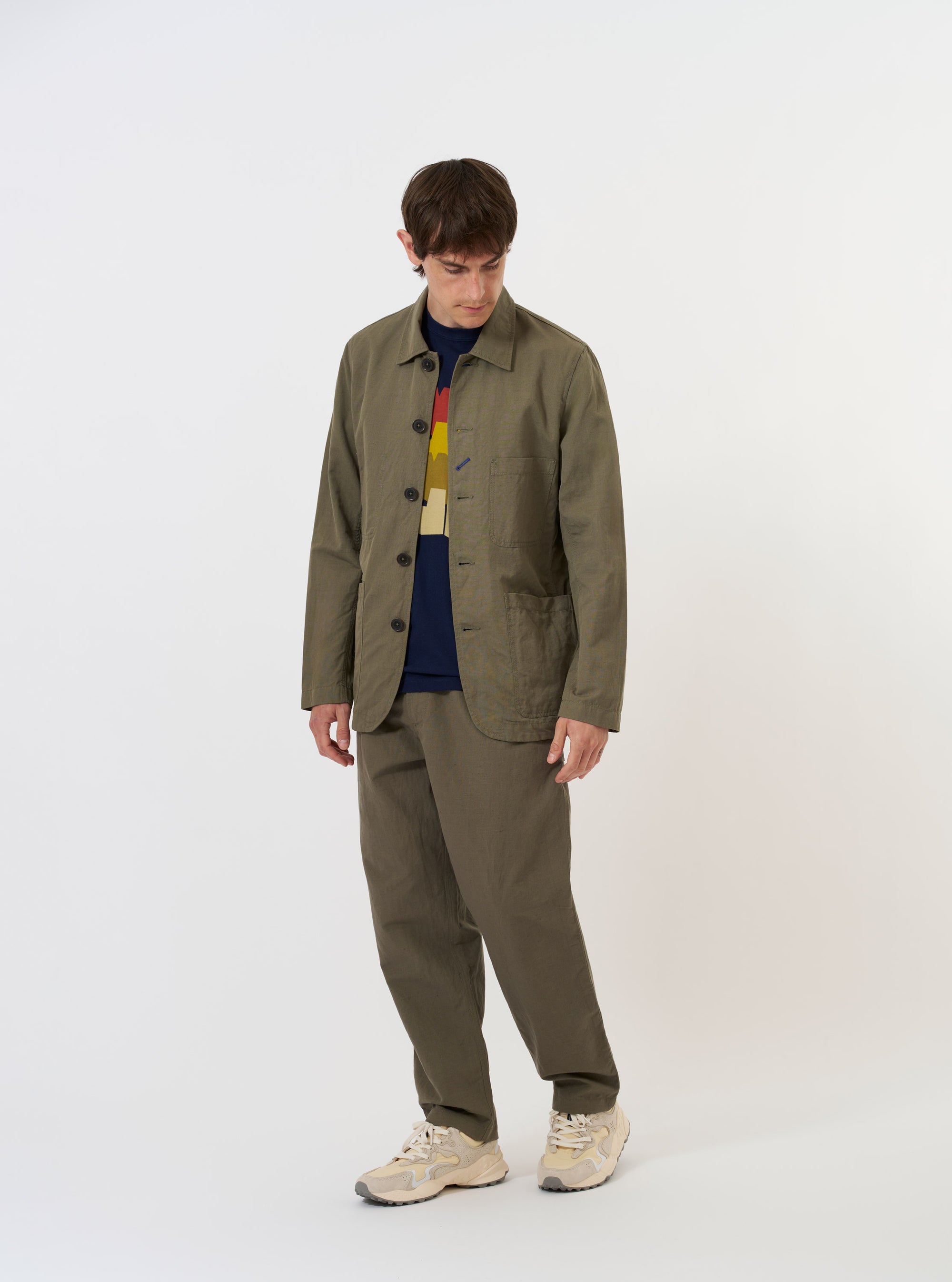 Olive Linen Slub Weave Bakers Jacket