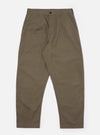 The Olive Linen Slub Weave Dizzy Trouser is shown as a flat lay against a plain white background. The trousers feature a wide, loose leg, a button fly, and a separate waistband with belt loops. The olive green fabric has a distinct slubbed texture.
