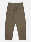 The Olive Linen Slub Weave Dizzy Trouser is shown from the back as a flat lay against a plain white background. The image highlights the two rear patch pockets, the wide-leg silhouette, and the textured olive green linen-blend fabric.