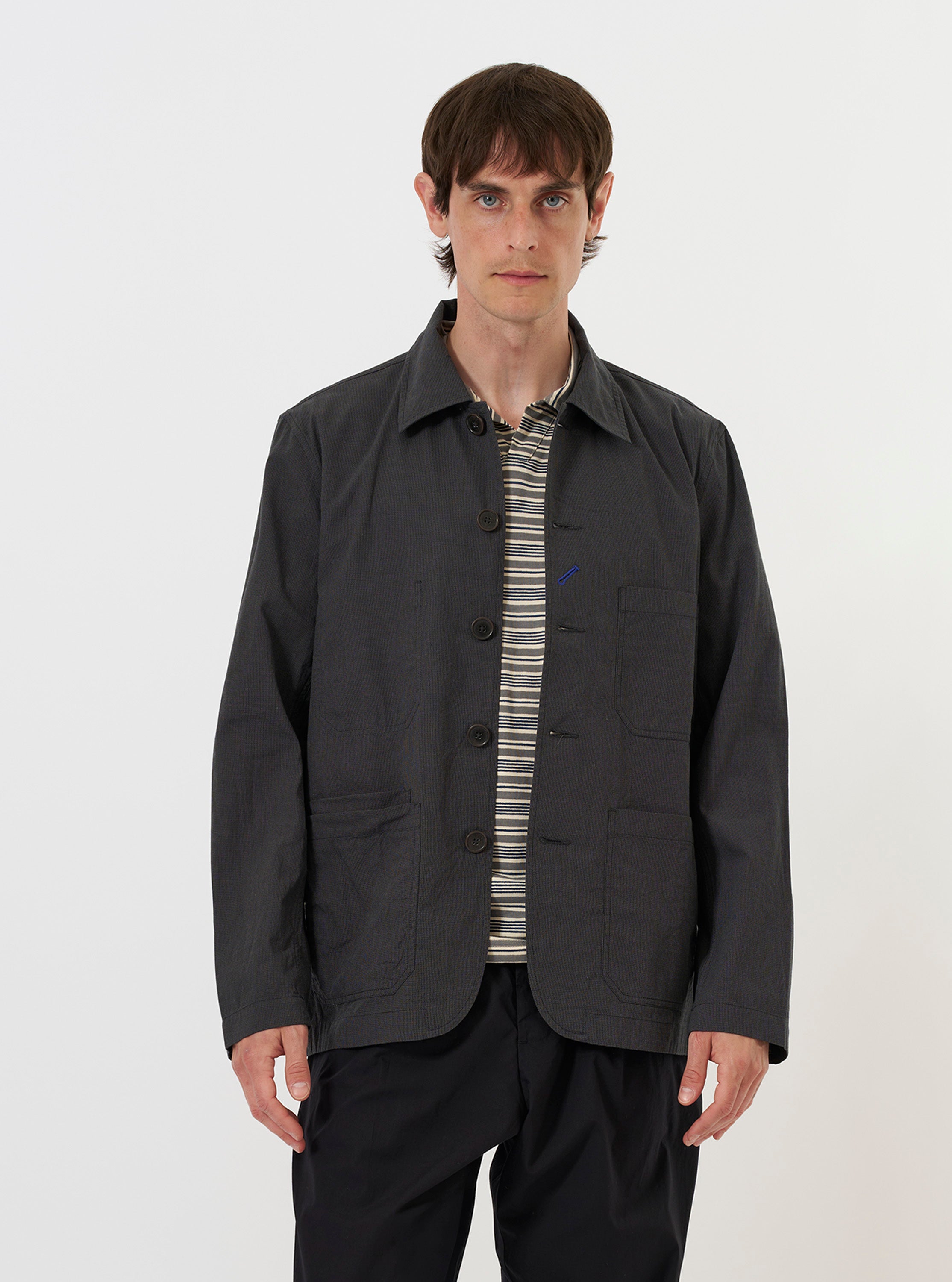 Universal Works. ダークグレージャケット Men's Charcoal Seattle Cotton OG Bakers Jacket – Universal Works