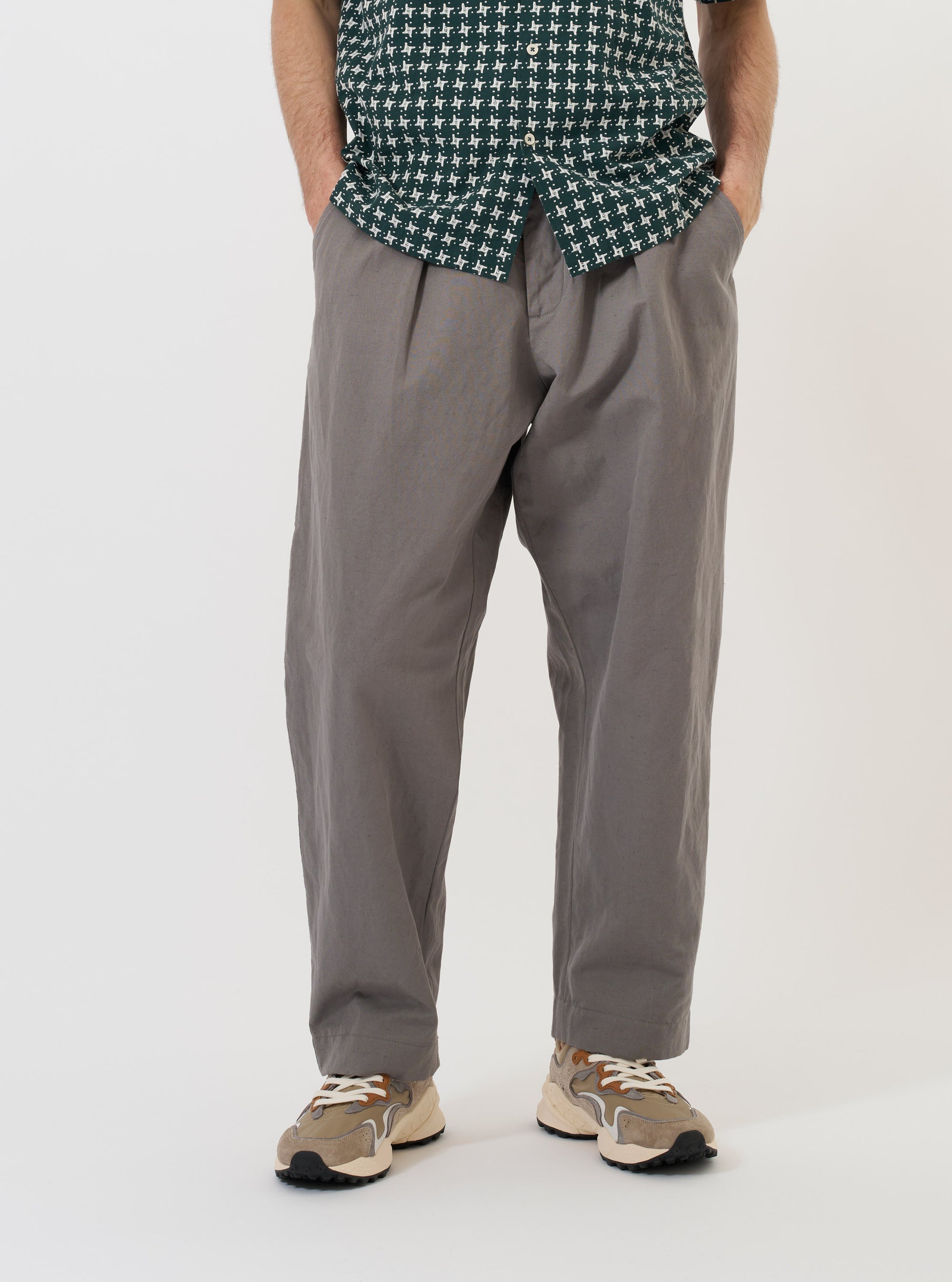 Mid Grey Linen Slub Weave Oxford Pant