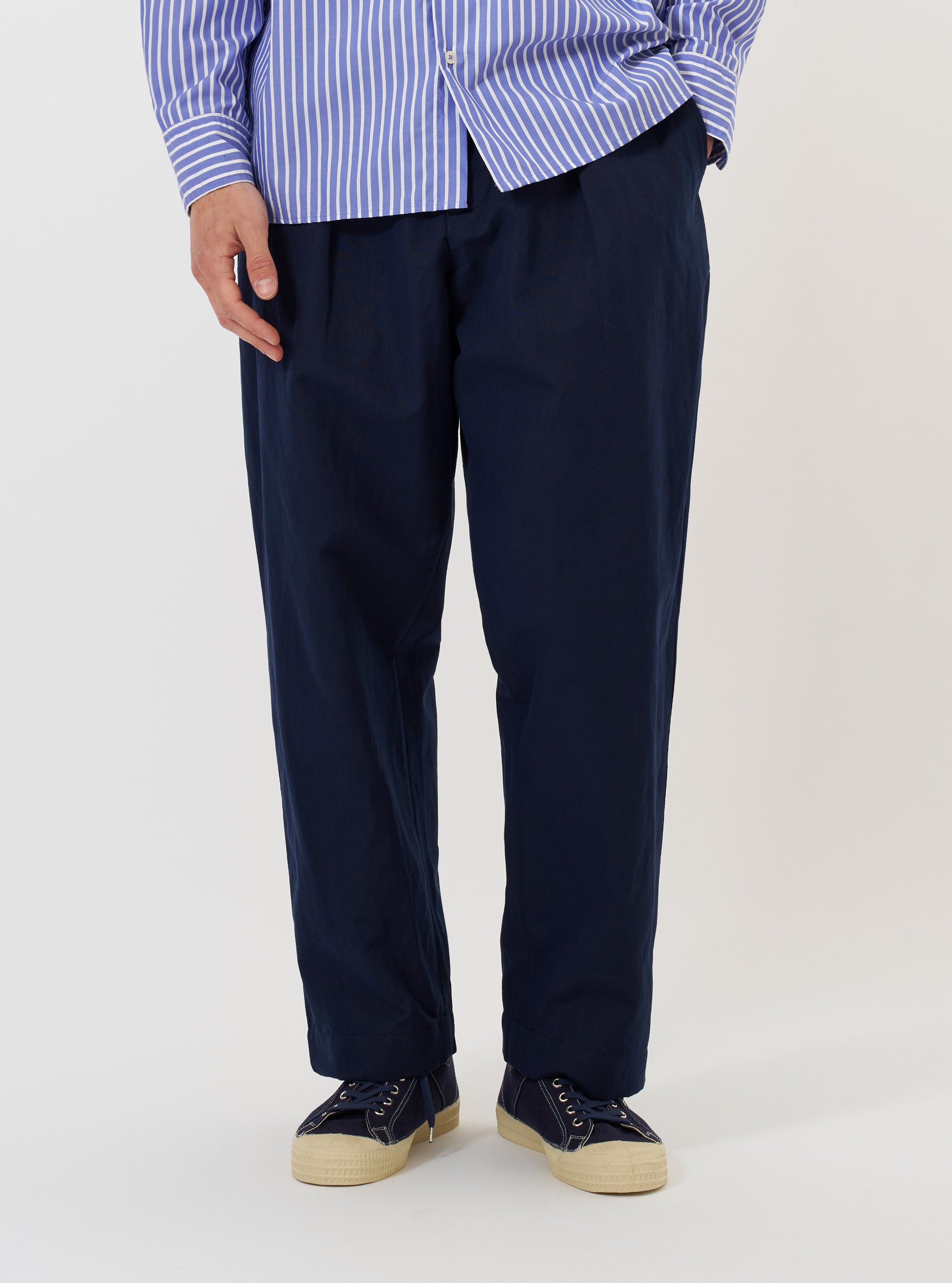 Navy Linen Slub Weave Oxford Pant