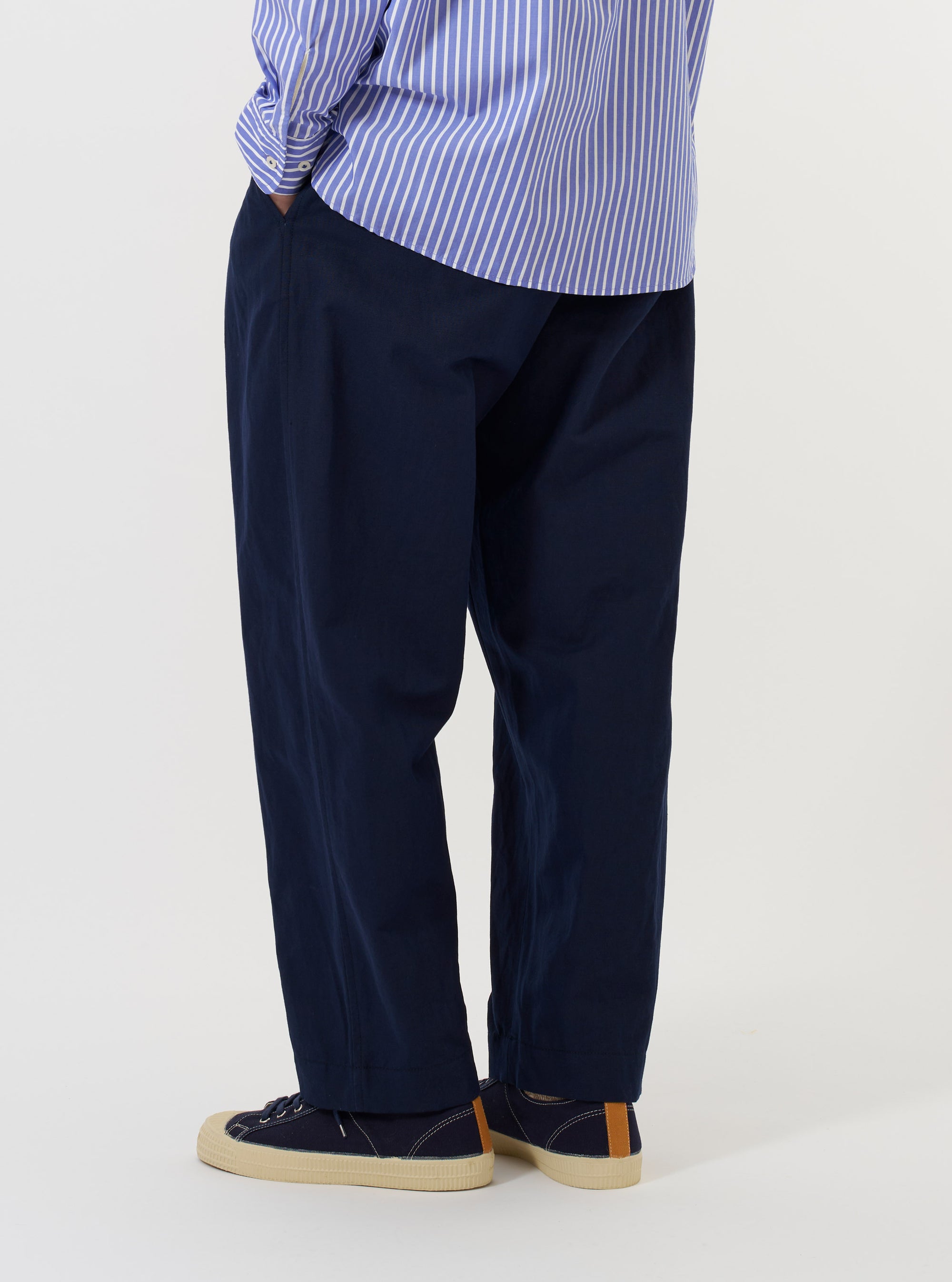 Navy Linen Slub Weave Oxford Pant