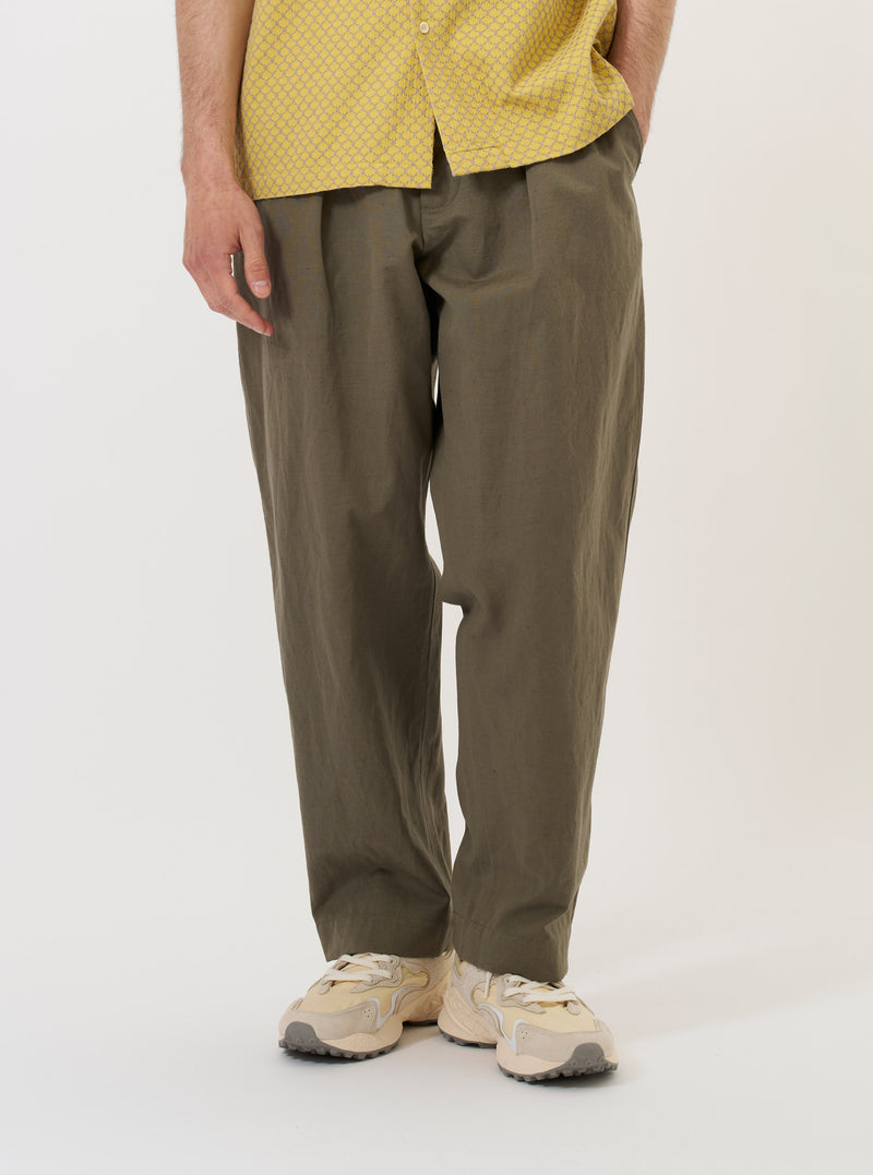 Olive Linen Slub Weave Oxford Pant