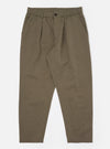 The Olive Linen Slub Weave Oxford Pant is shown as a flat lay against a white background. The trousers feature an elasticated waistband with a drawstring, a single pleat on the front of each leg, and a wide, slightly tapered silhouette. The olive green fabric has a visible, irregular slub texture.