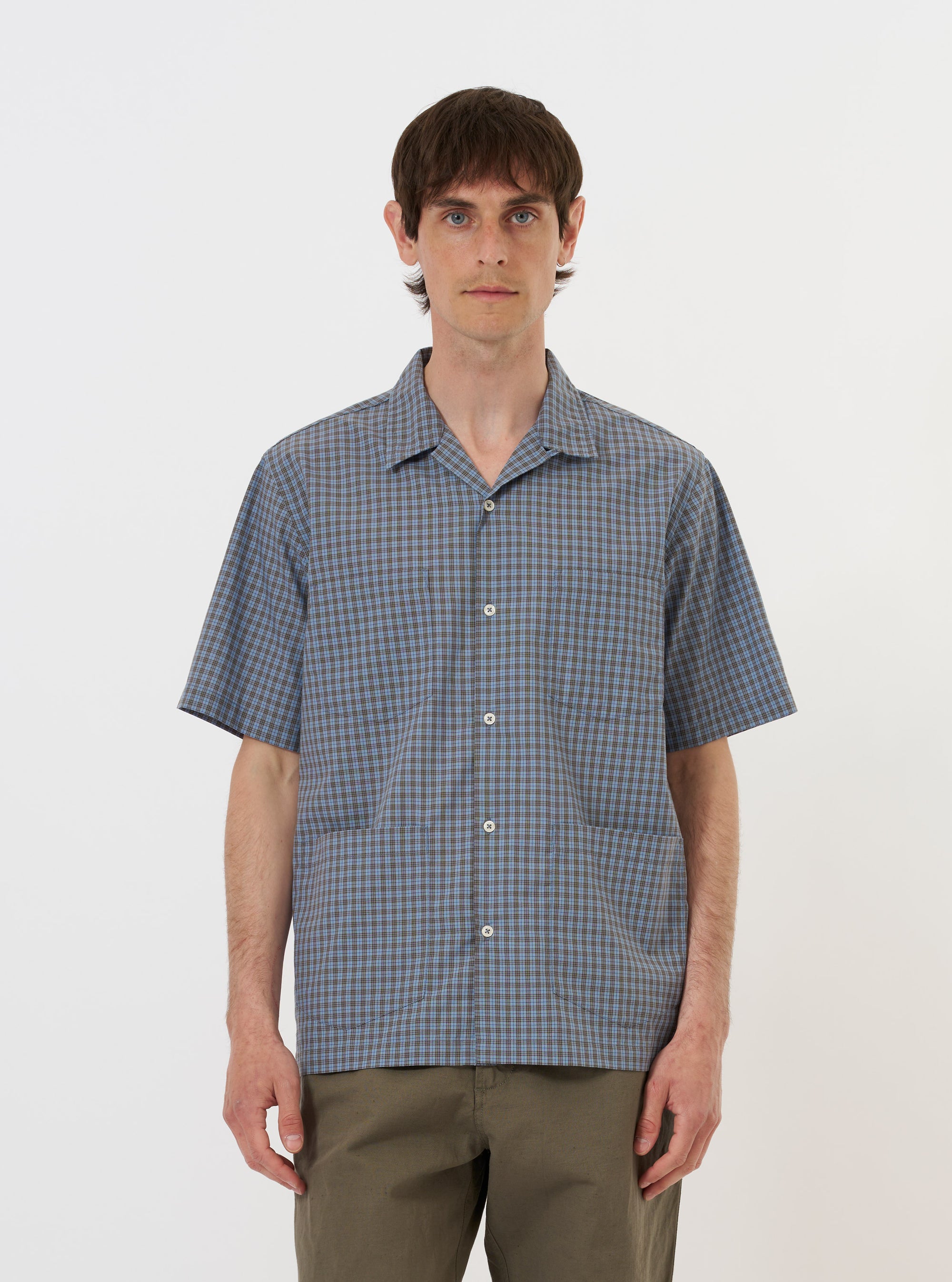 Pale Blue Check Plaid Summer Overshirt