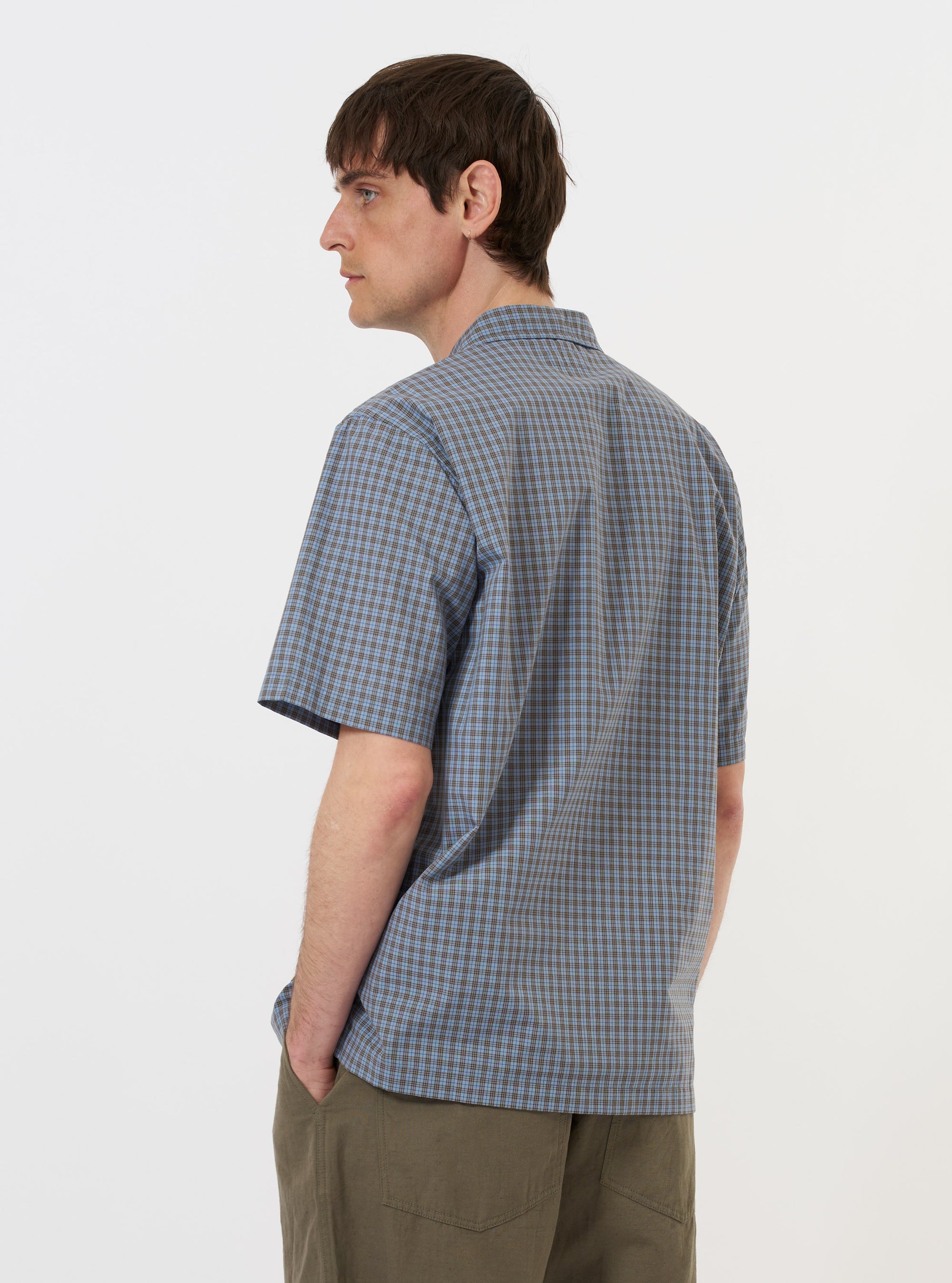 Pale Blue Check Plaid Summer Overshirt