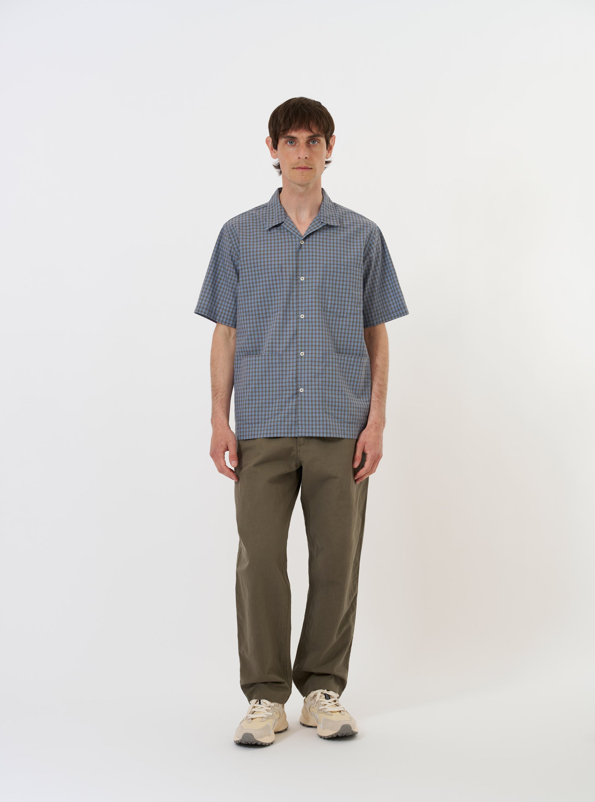 Pale Blue Check Plaid Summer Overshirt