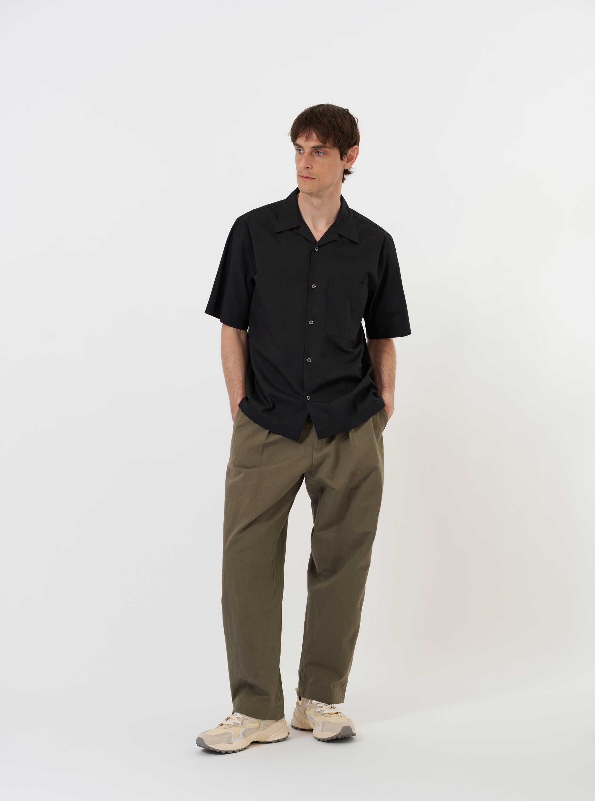 Black Broadcloth Camp Shirt